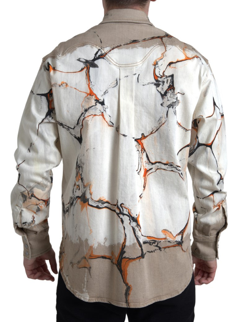 Dolce & Gabbana Multicolor Cotton Collared Denim Shirt Dolce & Gabbana