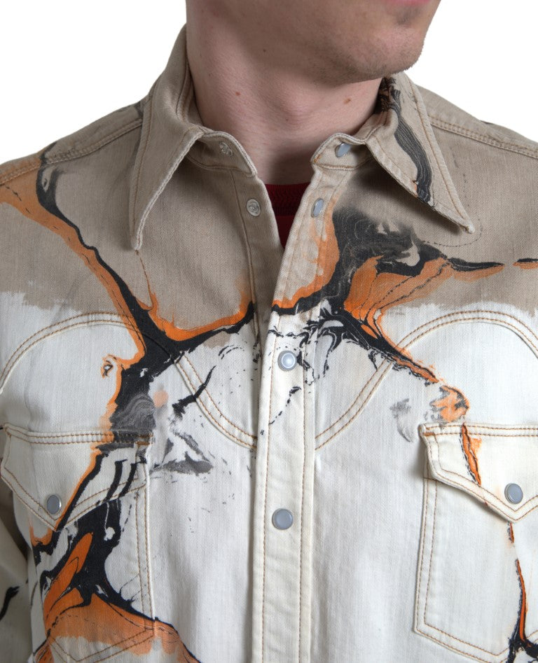 Dolce & Gabbana Multicolor Cotton Collared Denim Shirt Dolce & Gabbana