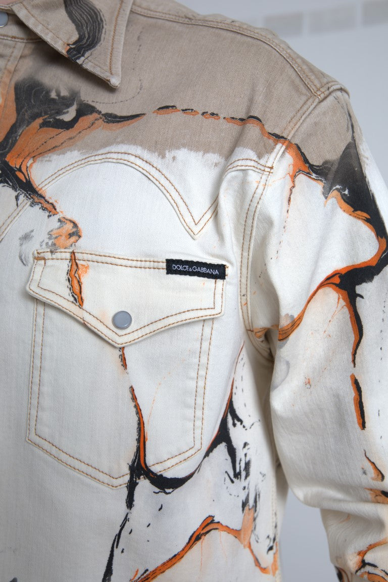 Dolce & Gabbana Multicolor Cotton Collared Denim Shirt Dolce & Gabbana