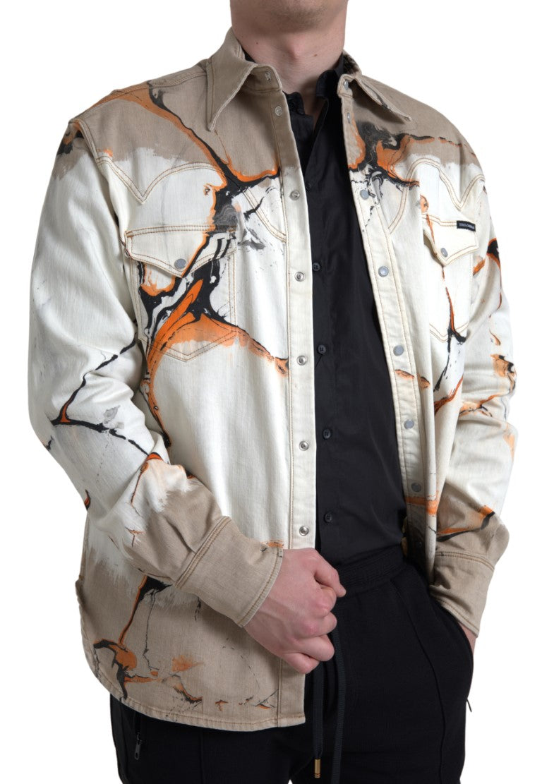 Dolce & Gabbana Multicolor Cotton Collared Denim Shirt Dolce & Gabbana