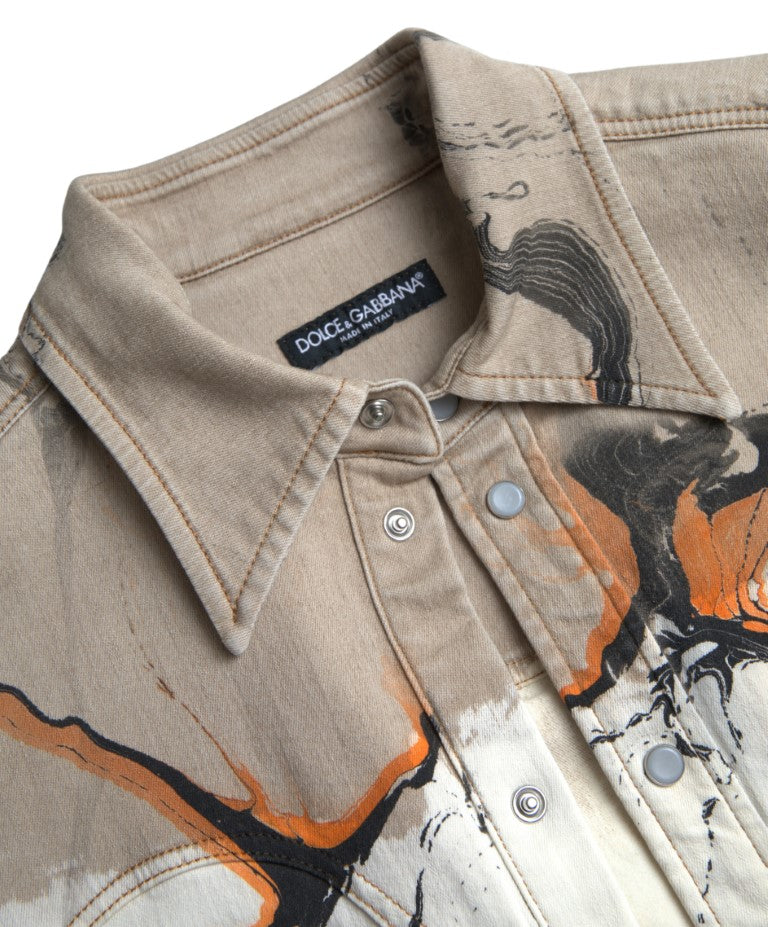 Dolce & Gabbana Multicolor Cotton Collared Denim Shirt Dolce & Gabbana
