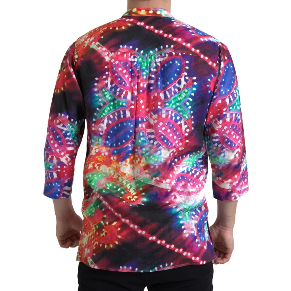 Dolce & Gabbana Multicolor Luminarie Print Linen Shirt