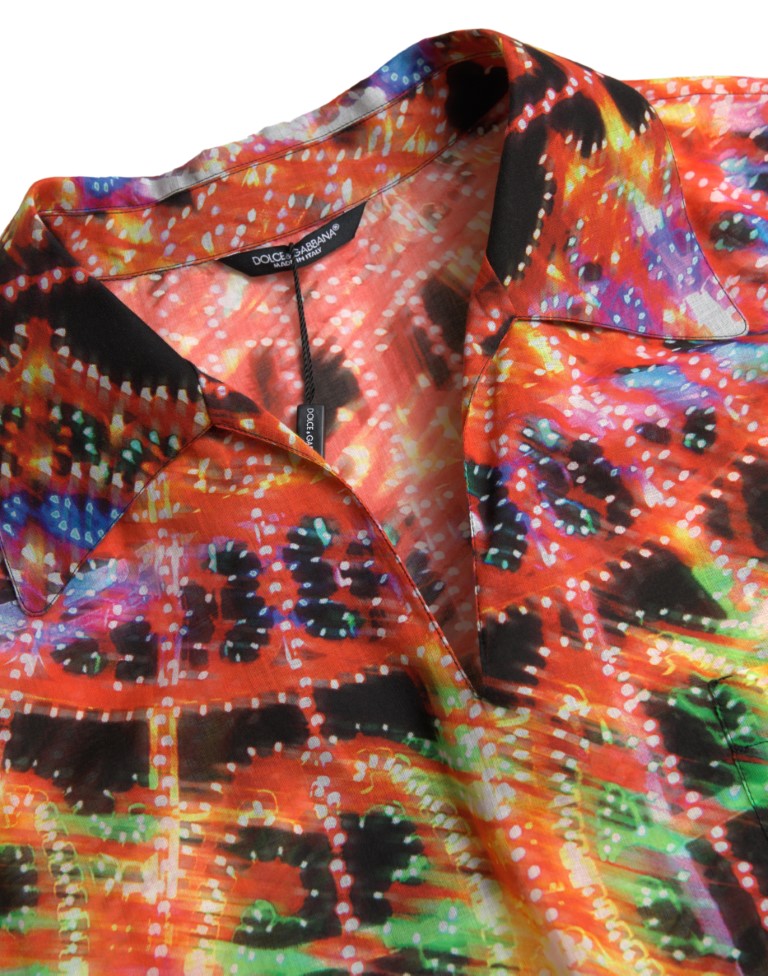 Dolce & Gabbana Multicolor Luminarie Print Men Cotton Shirt Dolce & Gabbana