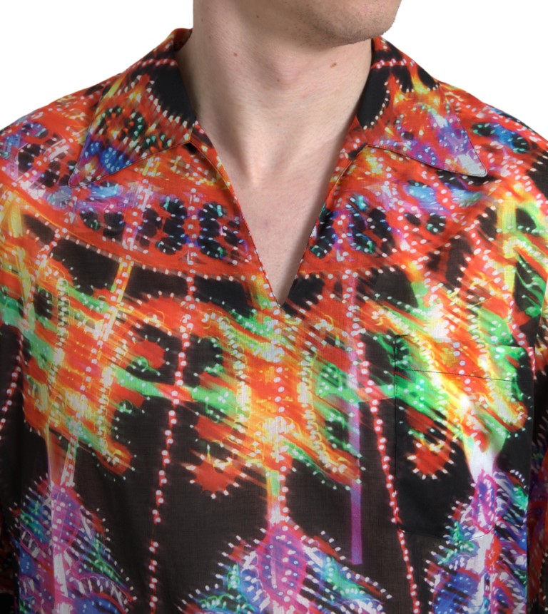 Dolce & Gabbana Multicolor Luminarie Print Men Cotton Shirt Dolce & Gabbana