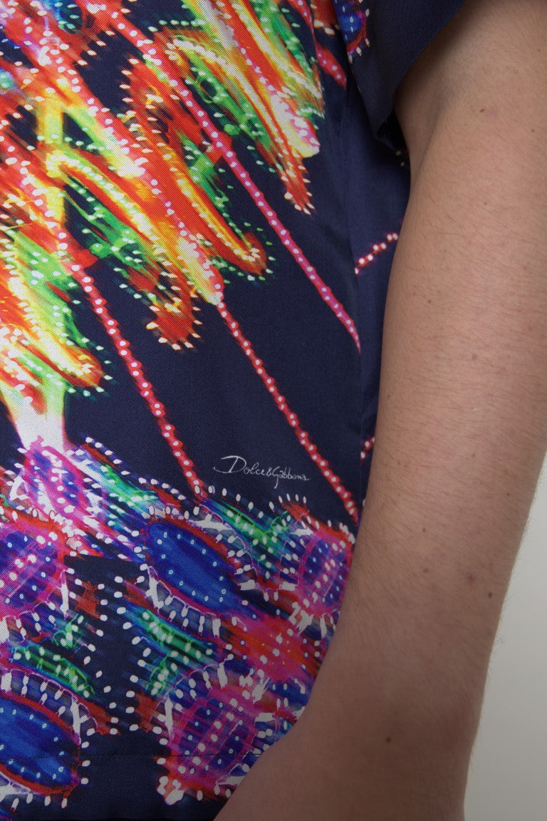 Dolce & Gabbana Multicolor Luminarie Print Men Shirt Silk Dolce & Gabbana
