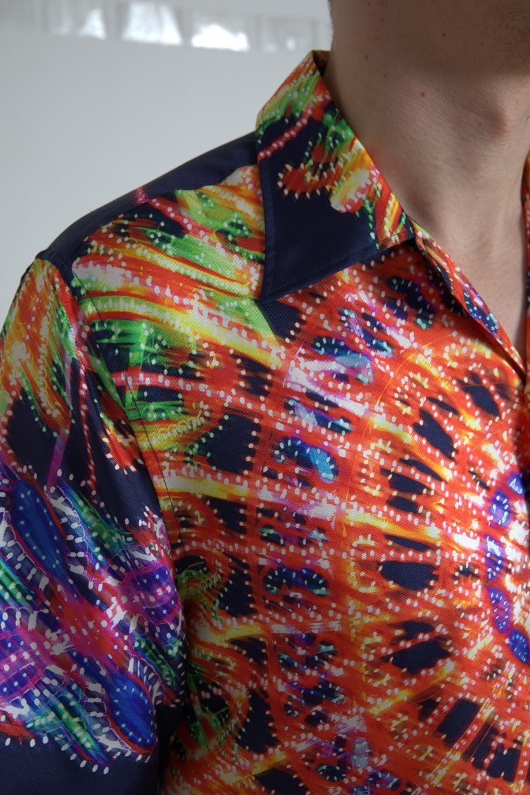 Dolce & Gabbana Multicolor Luminarie Print Men Shirt Silk Dolce & Gabbana
