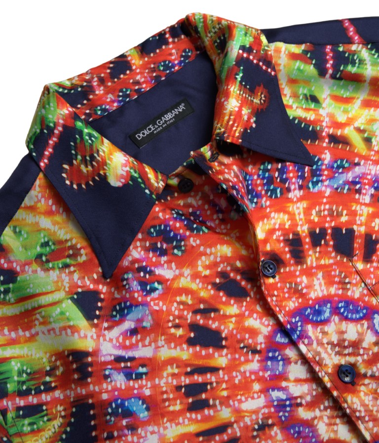 Dolce & Gabbana Multicolor Luminarie Print Men Shirt Silk Dolce & Gabbana