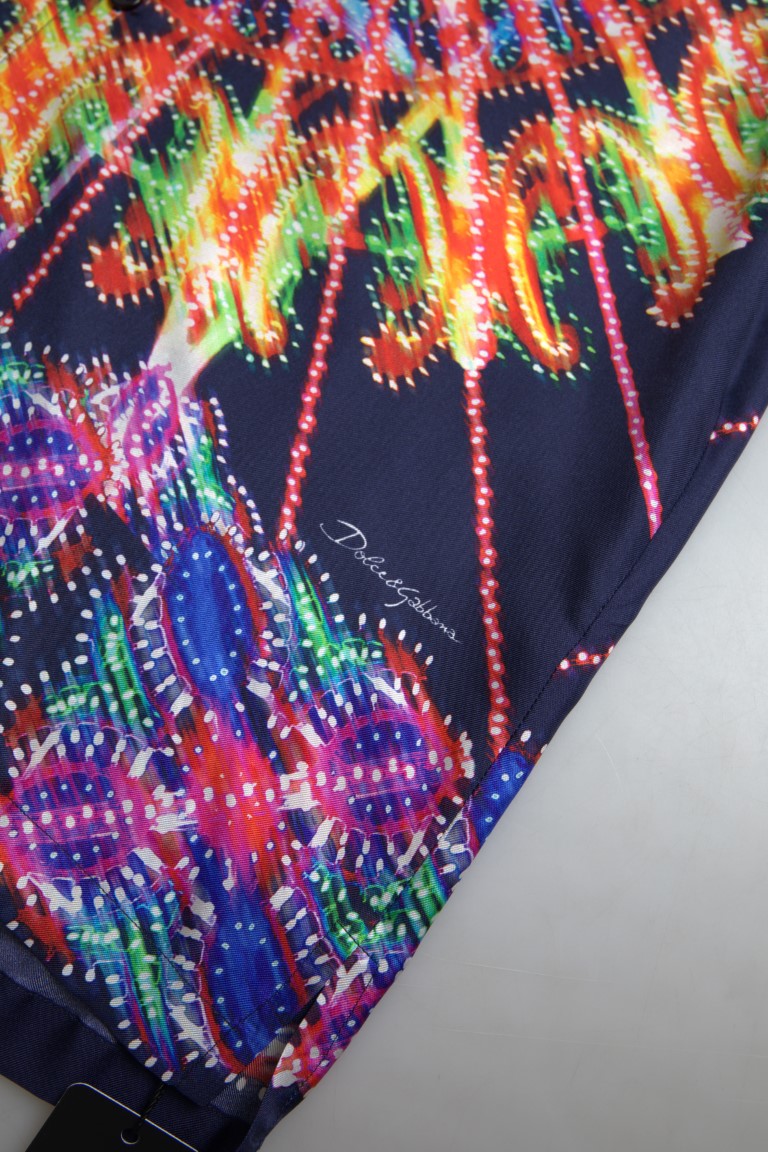 Dolce & Gabbana Multicolor Luminarie Print Men Shirt Silk Dolce & Gabbana