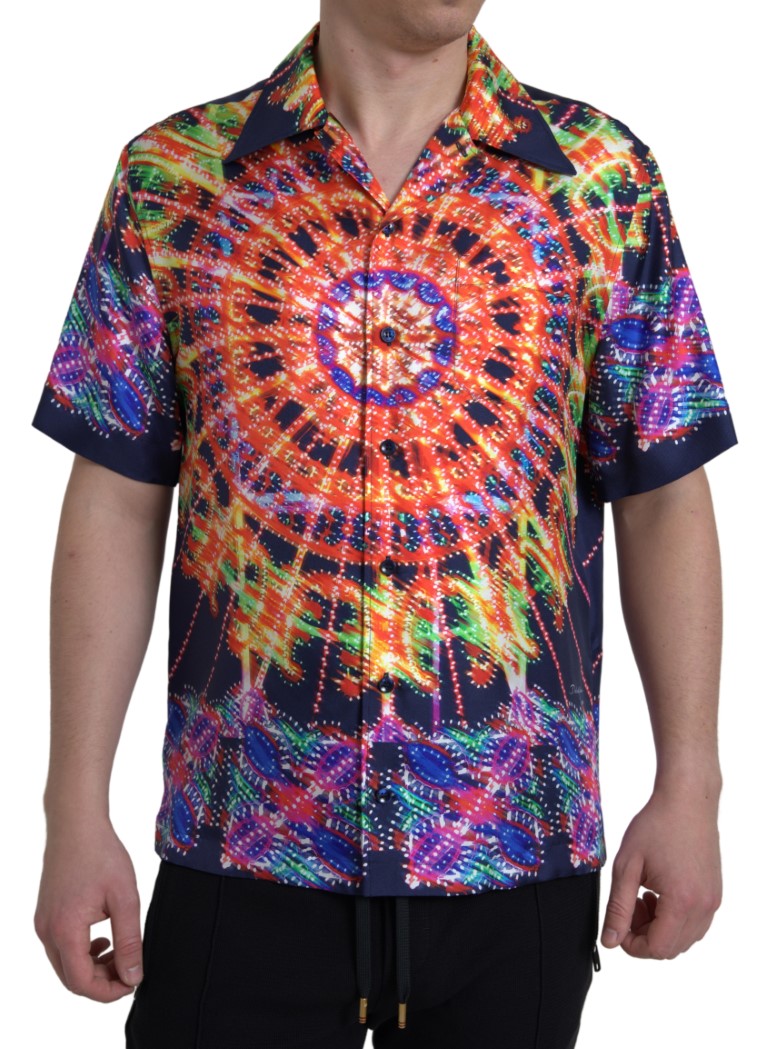 Dolce & Gabbana Multicolor Luminarie Print Men Shirt Silk Dolce & Gabbana