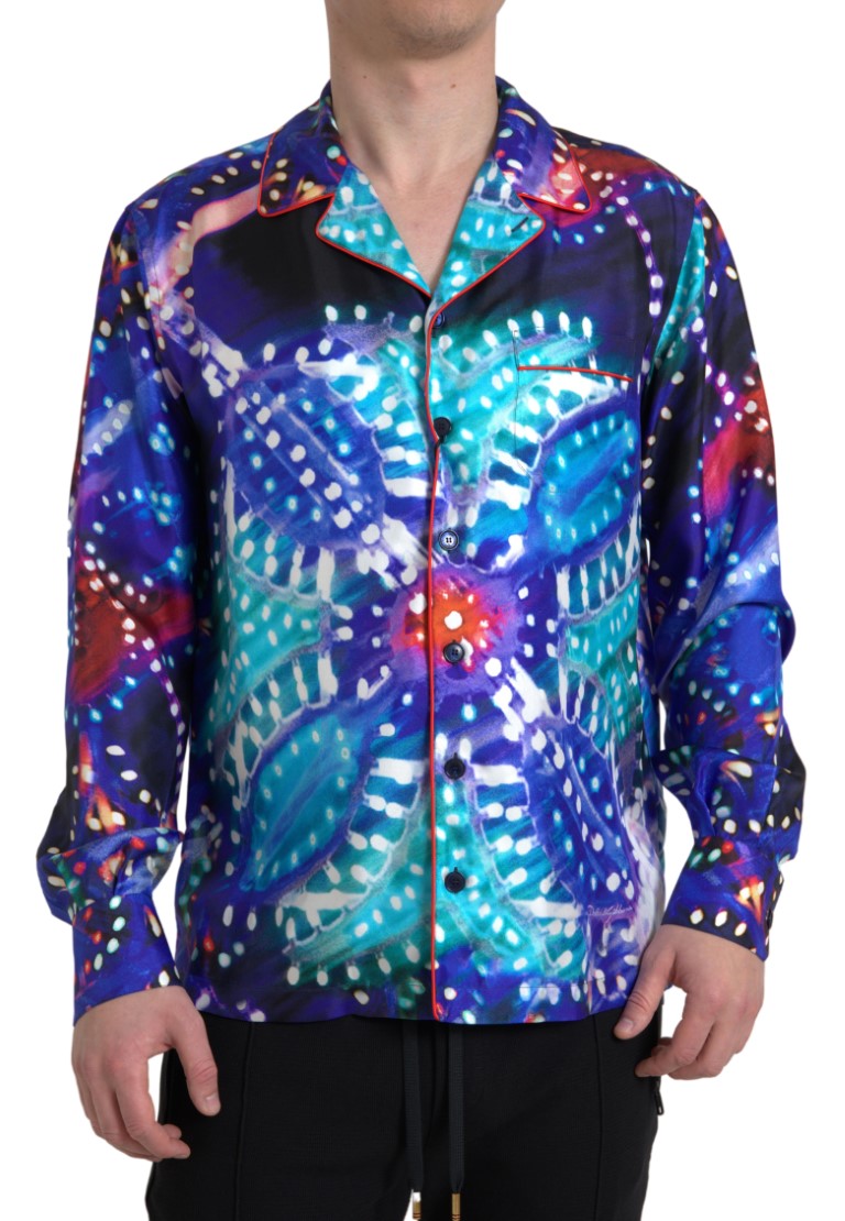 Dolce & Gabbana Multicolor Silk Psychedelic Print Men Pajama Shirt Dolce & Gabbana