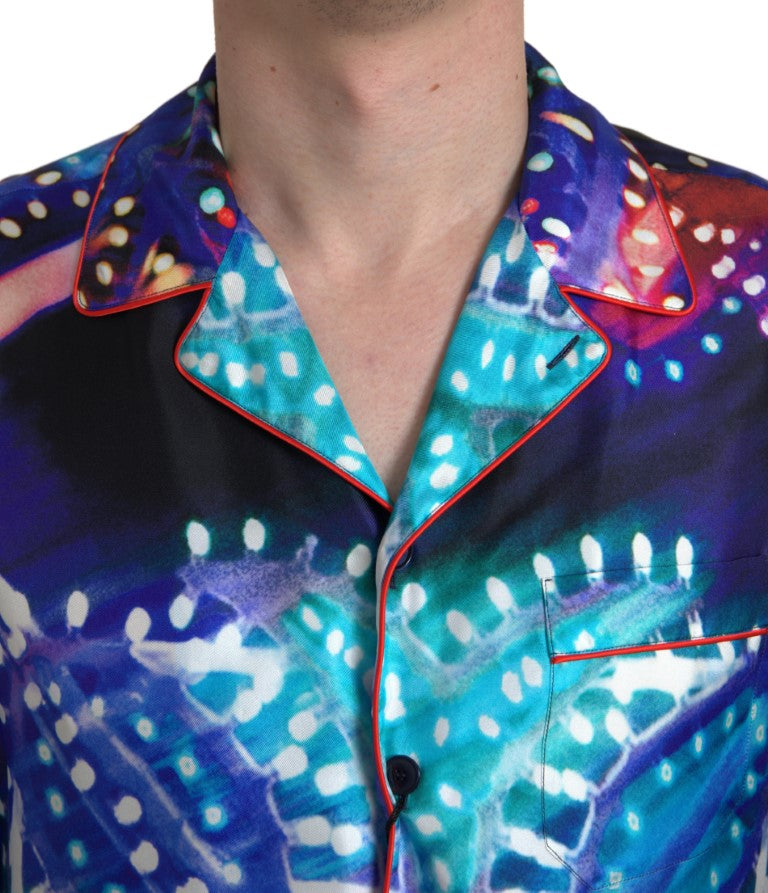 Dolce & Gabbana Multicolor Silk Psychedelic Print Men Pajama Shirt Dolce & Gabbana