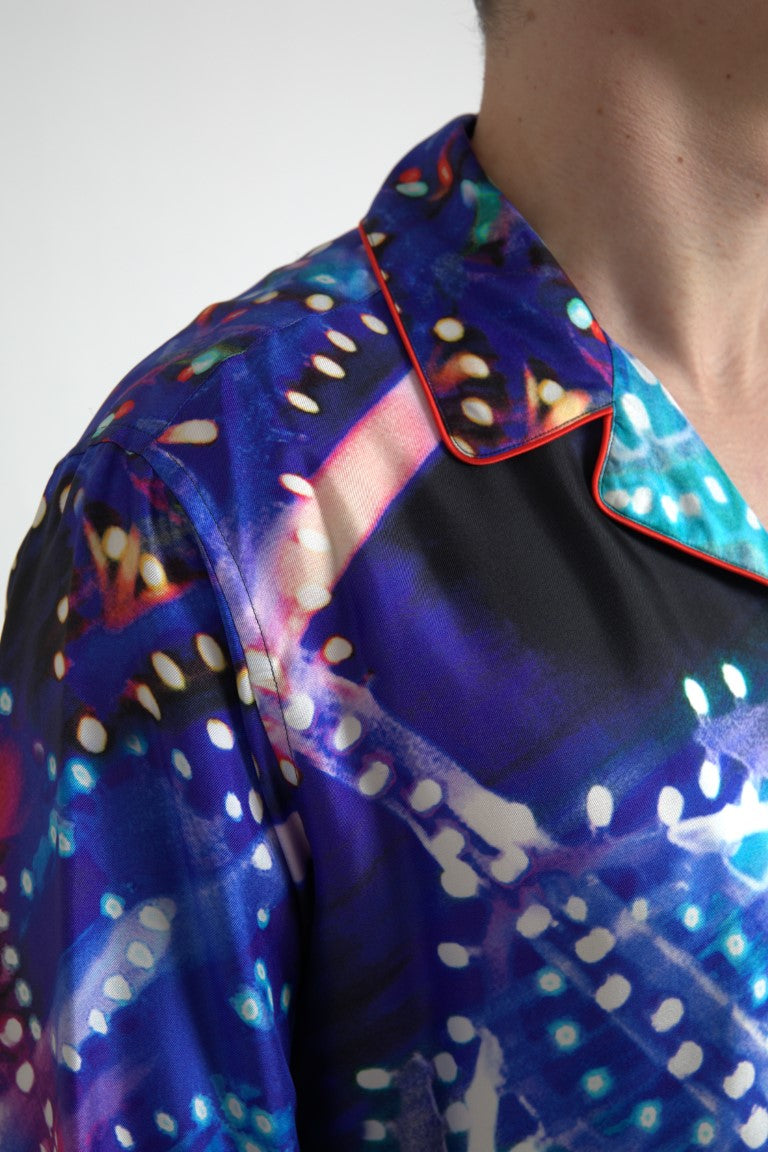 Dolce & Gabbana Multicolor Silk Psychedelic Print Men Pajama Shirt Dolce & Gabbana