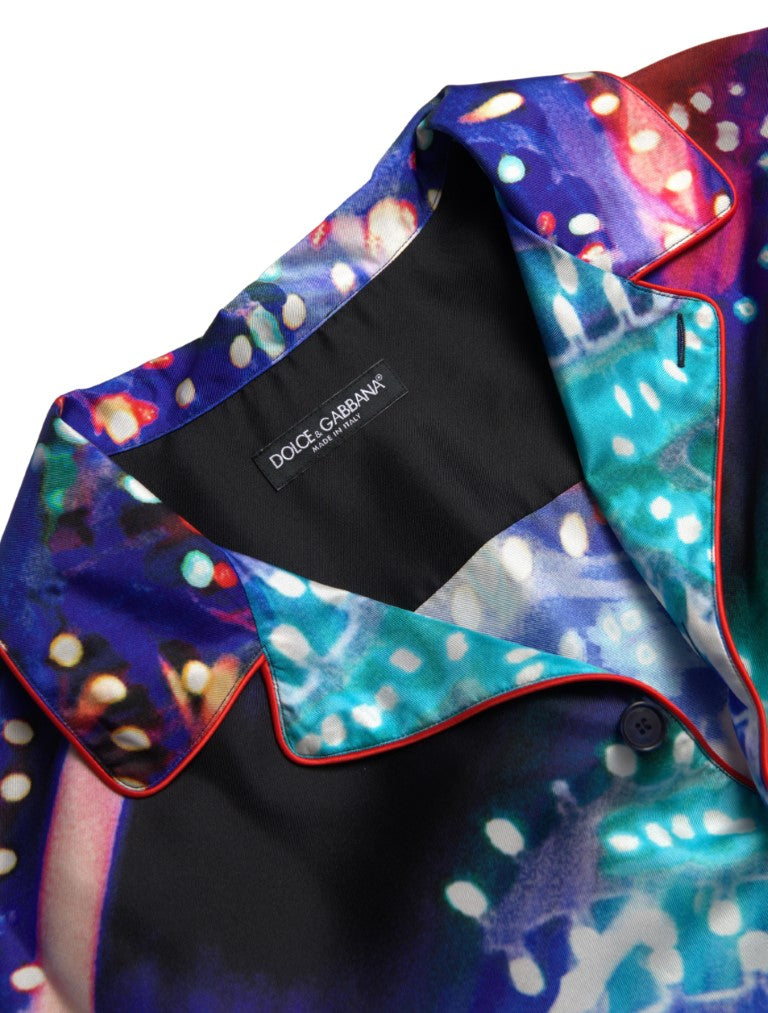 Dolce & Gabbana Multicolor Silk Psychedelic Print Men Pajama Shirt Dolce & Gabbana