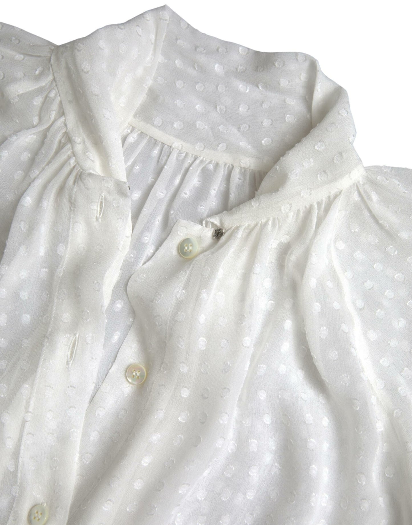 Dolce & Gabbana White Silk Sheer Tied Neck Polka Dots Blouse Dolce & Gabbana