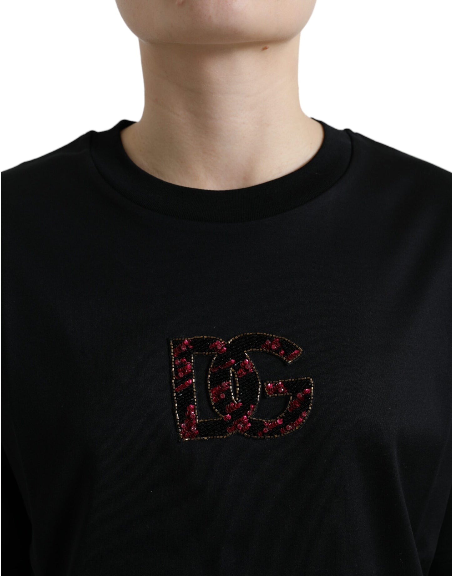 Dolce & Gabbana Black Cotton DG Crystal Crewneck Tee T-shirt Dolce & Gabbana
