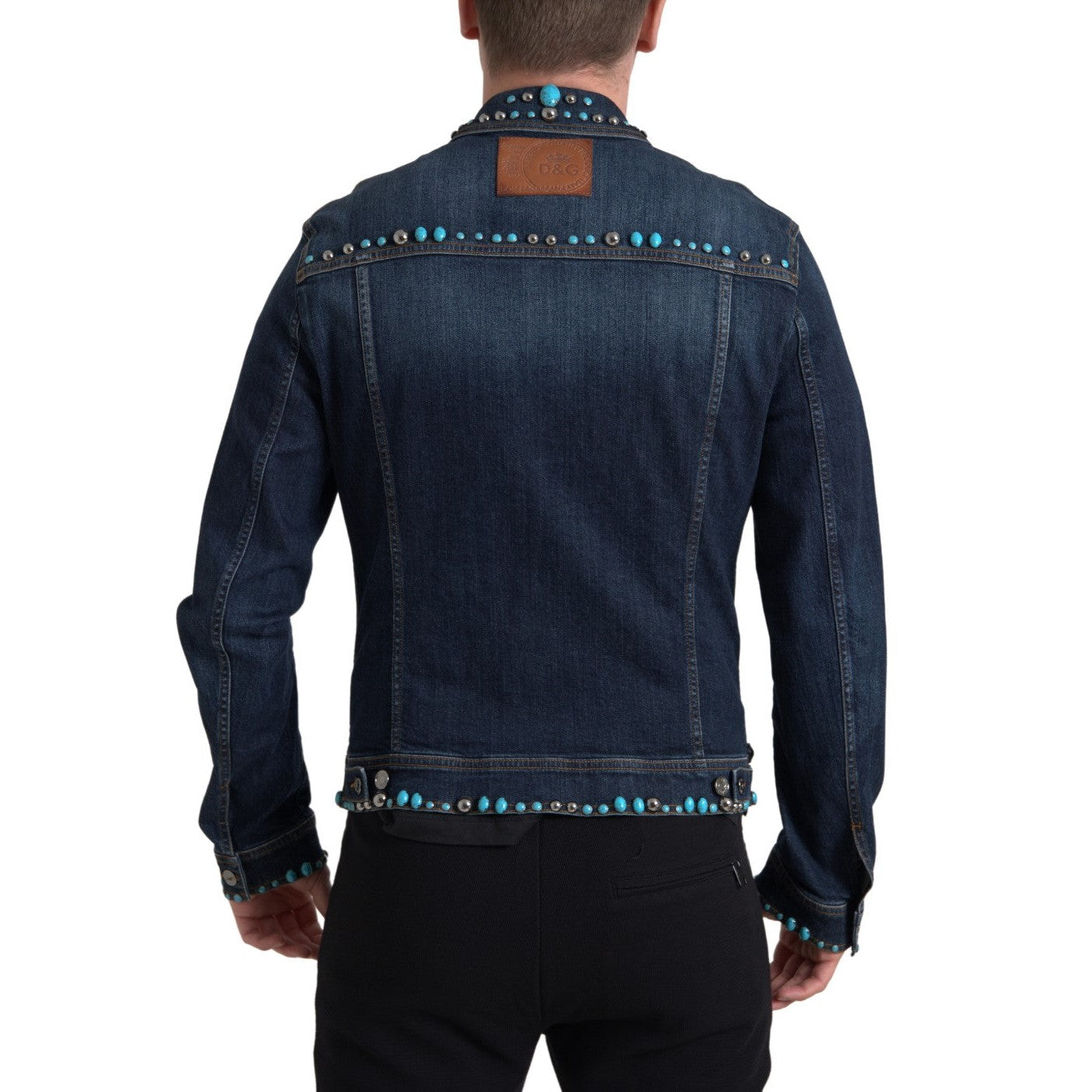 Dolce & Gabbana Blue Denim Turquoise Stones Studded Jacket Dolce & Gabbana