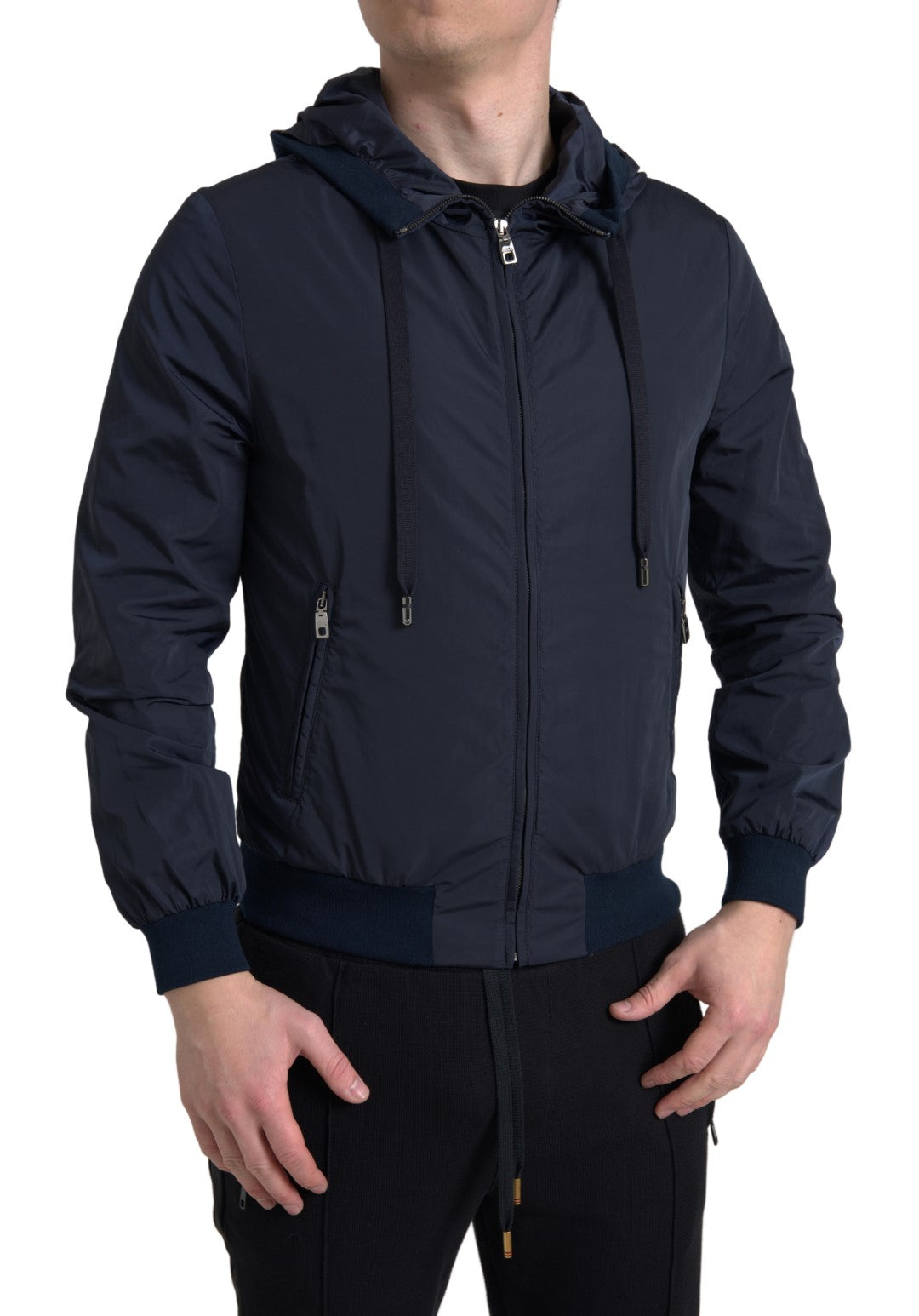 Dolce & Gabbana Blue Hooded Logo Polyester Full Zip Sweater Dolce & Gabbana