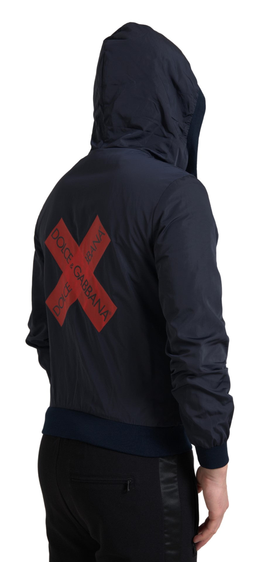 Dolce & Gabbana Blue Hooded Logo Polyester Full Zip Sweater Dolce & Gabbana