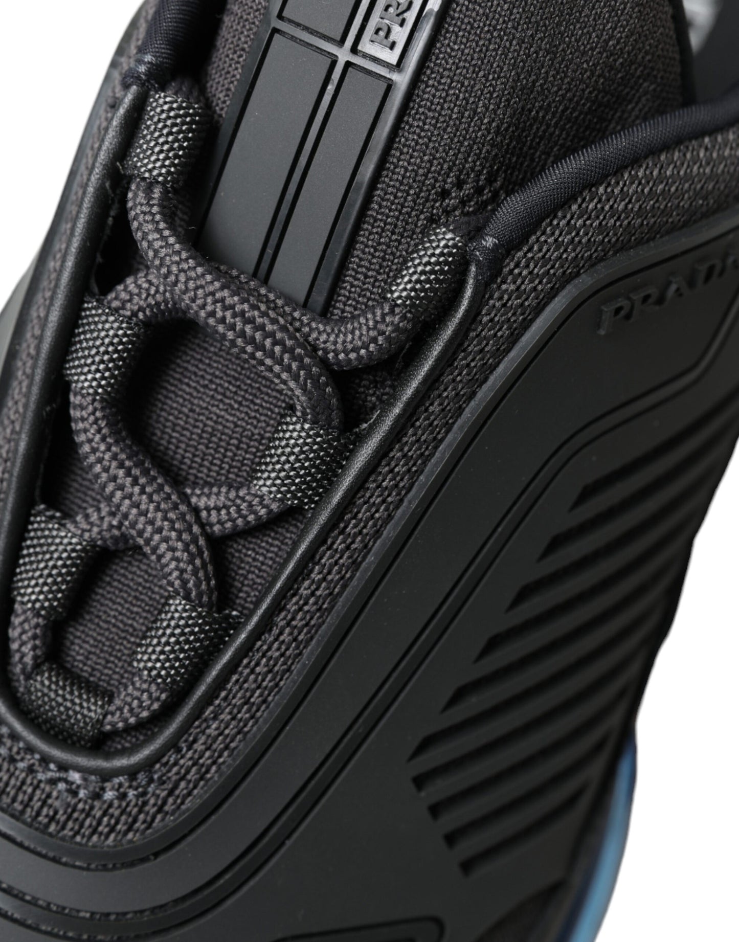Prada Black Blue Rubber Knit Slip On Low Top Sneakers Shoes Prada