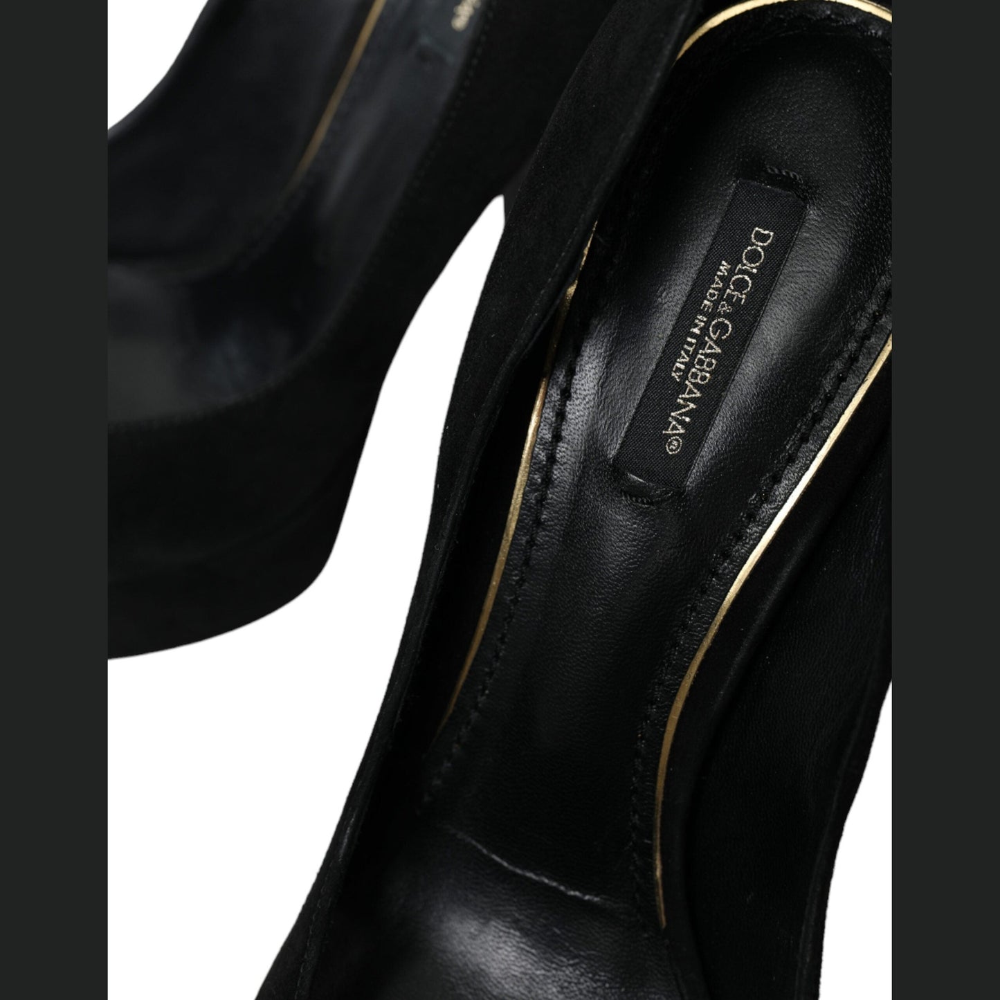 Dolce & Gabbana Black Suede Leather Platform Heel Pumps Shoes