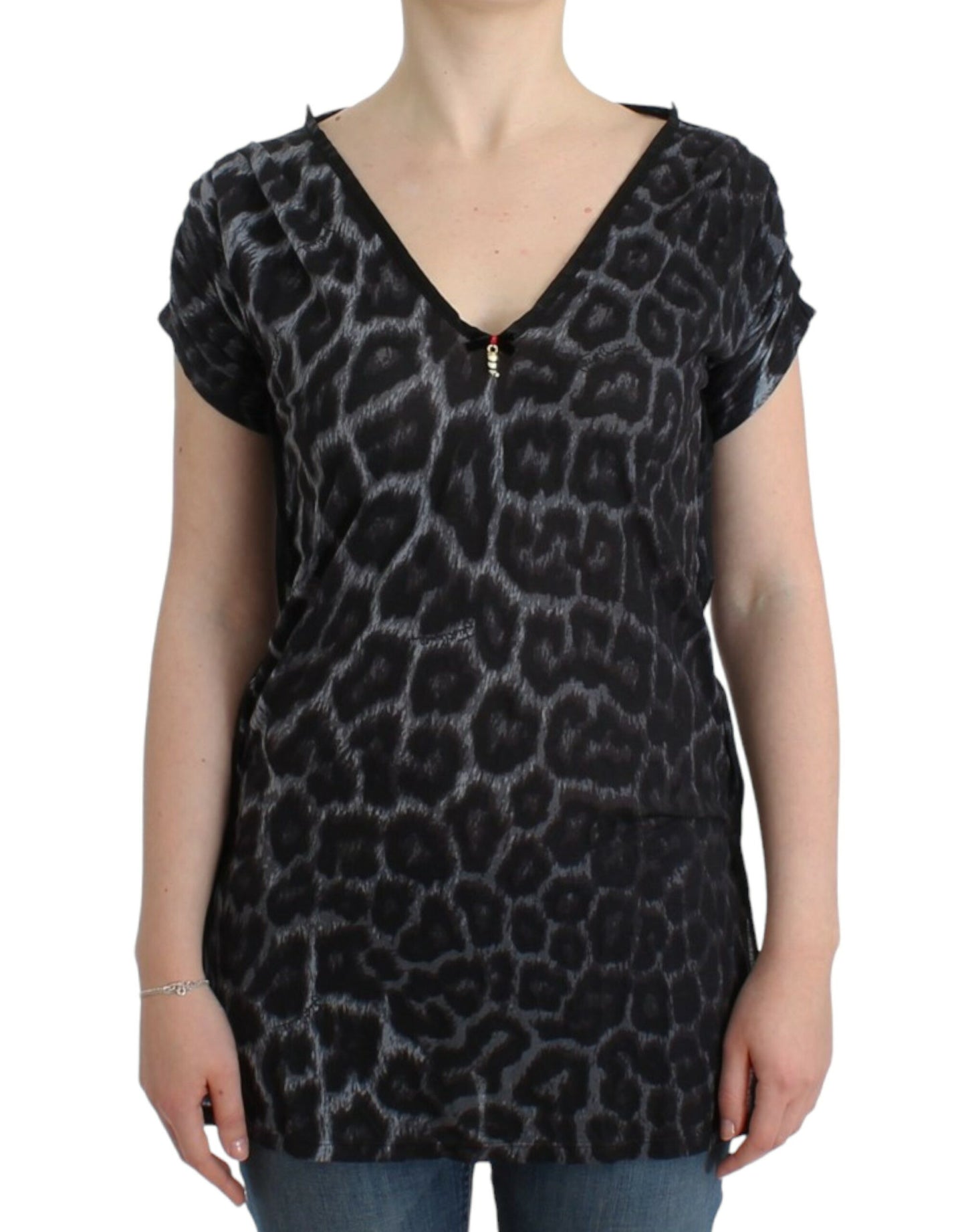 Cavalli Gray leopard v-neck top Cavalli