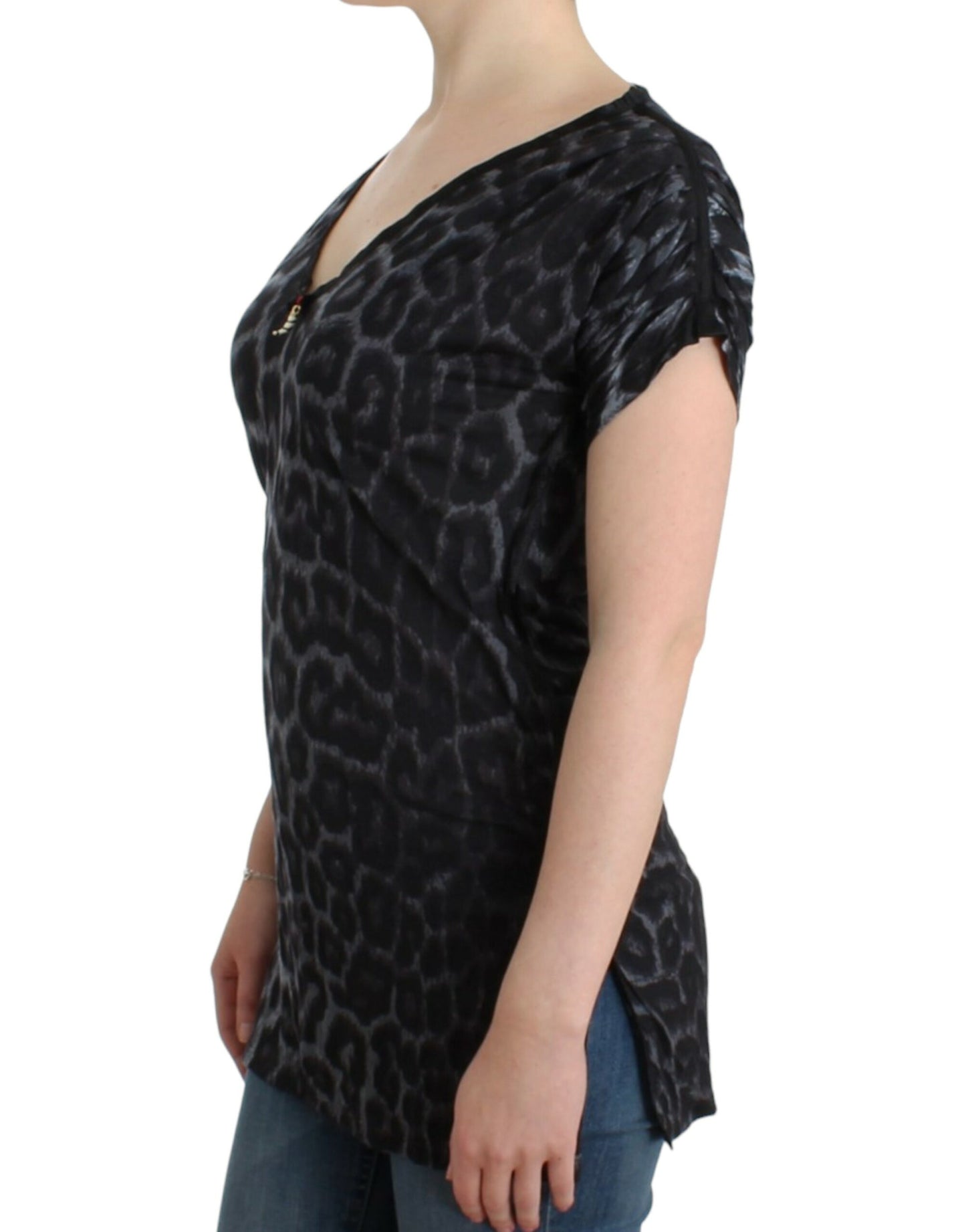 Cavalli Gray leopard v-neck top Cavalli