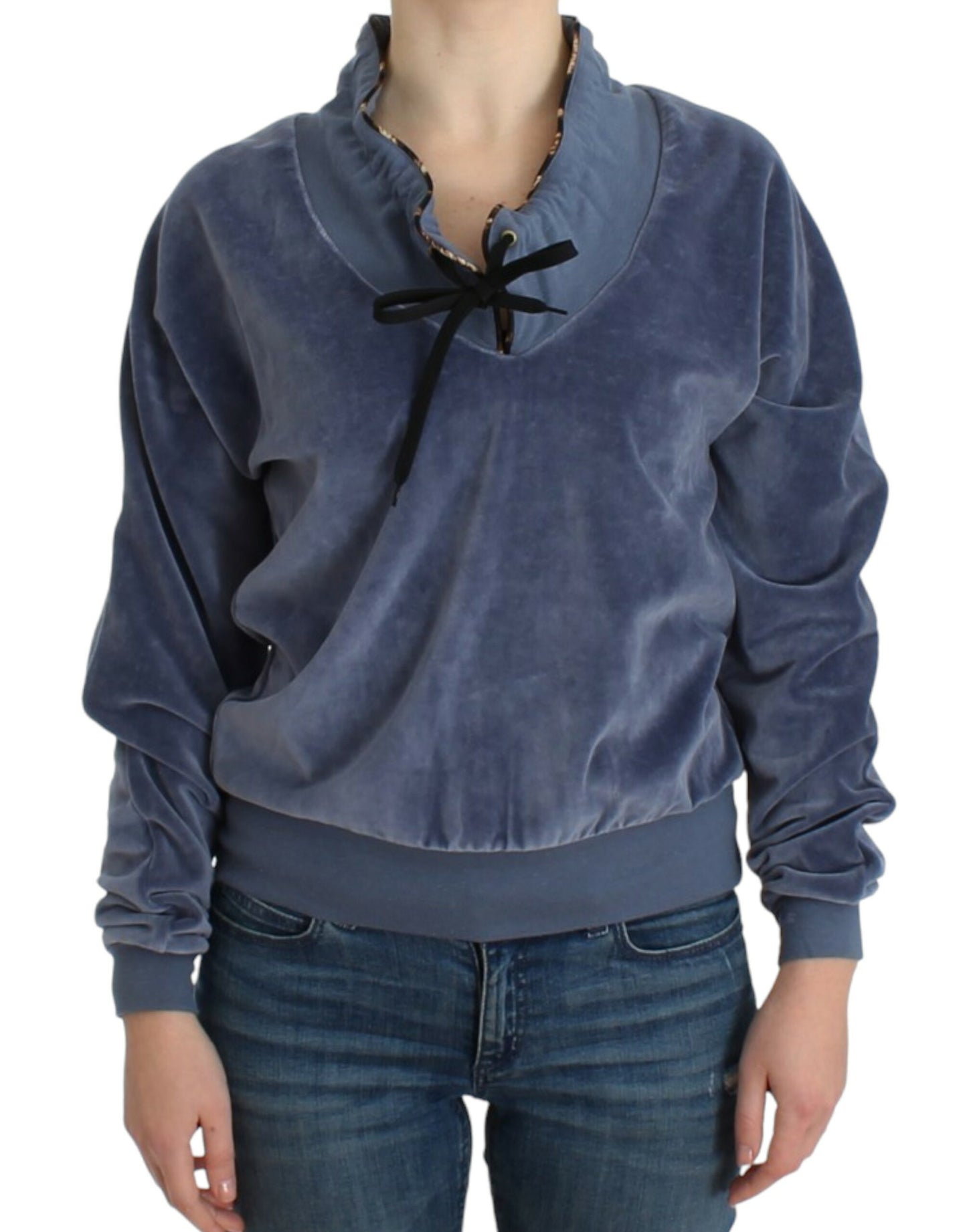 Cavalli Blue velvet cotton sweater Cavalli