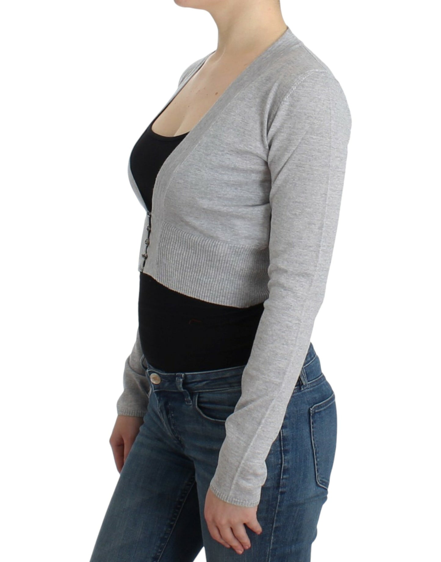 Cavalli Gray cropped wool cardigan Cavalli