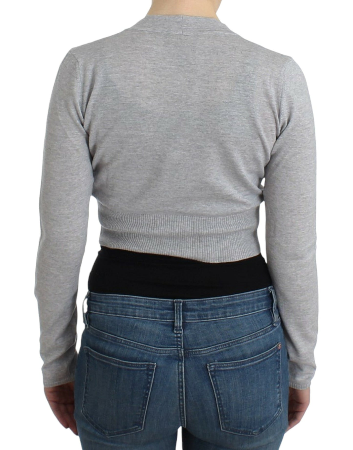Cavalli Gray cropped wool cardigan Cavalli