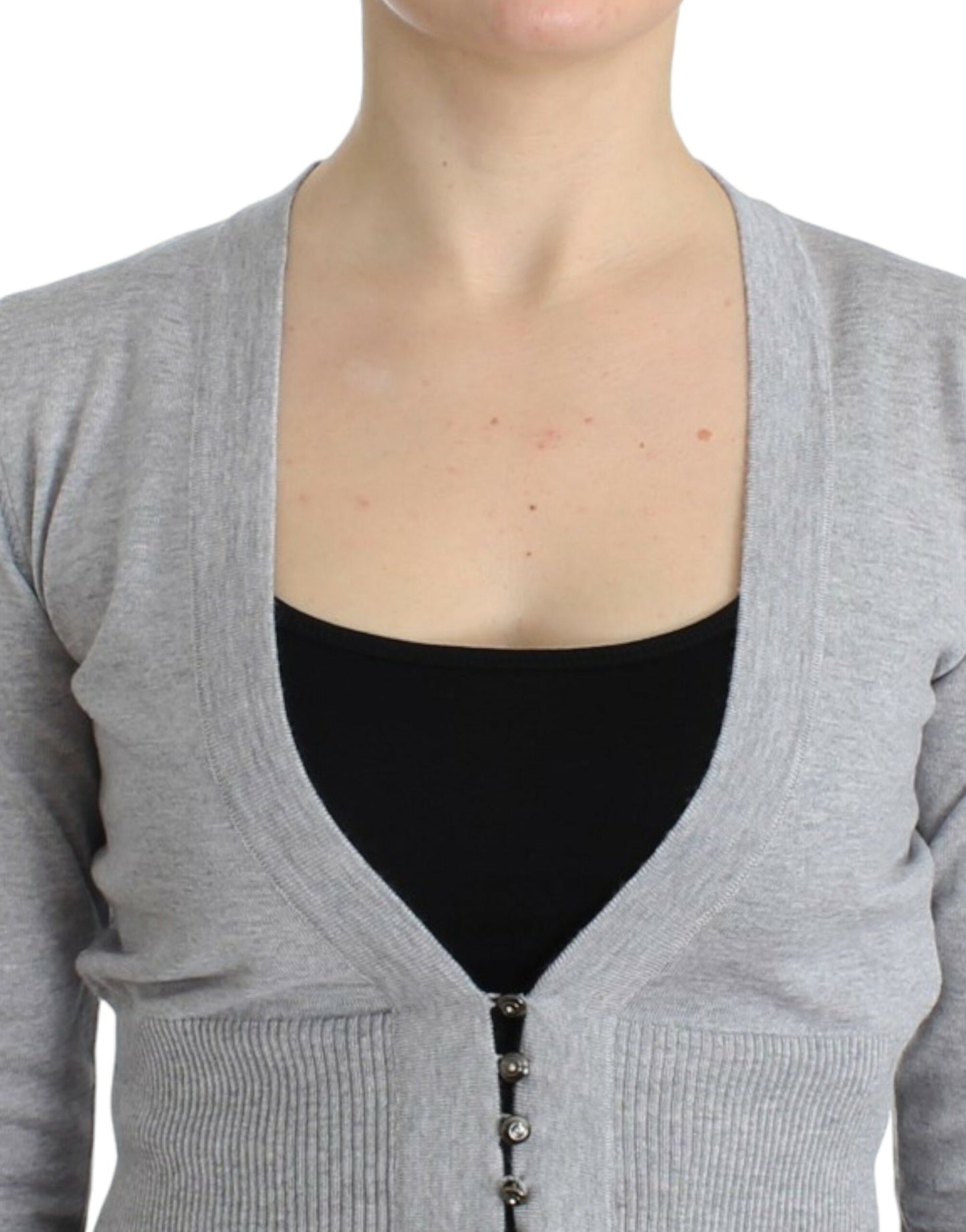 Cavalli Gray cropped wool cardigan Cavalli