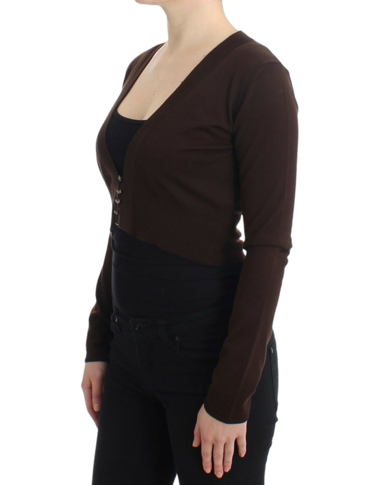 Cavalli Brown cropped wool cardigan Cavalli