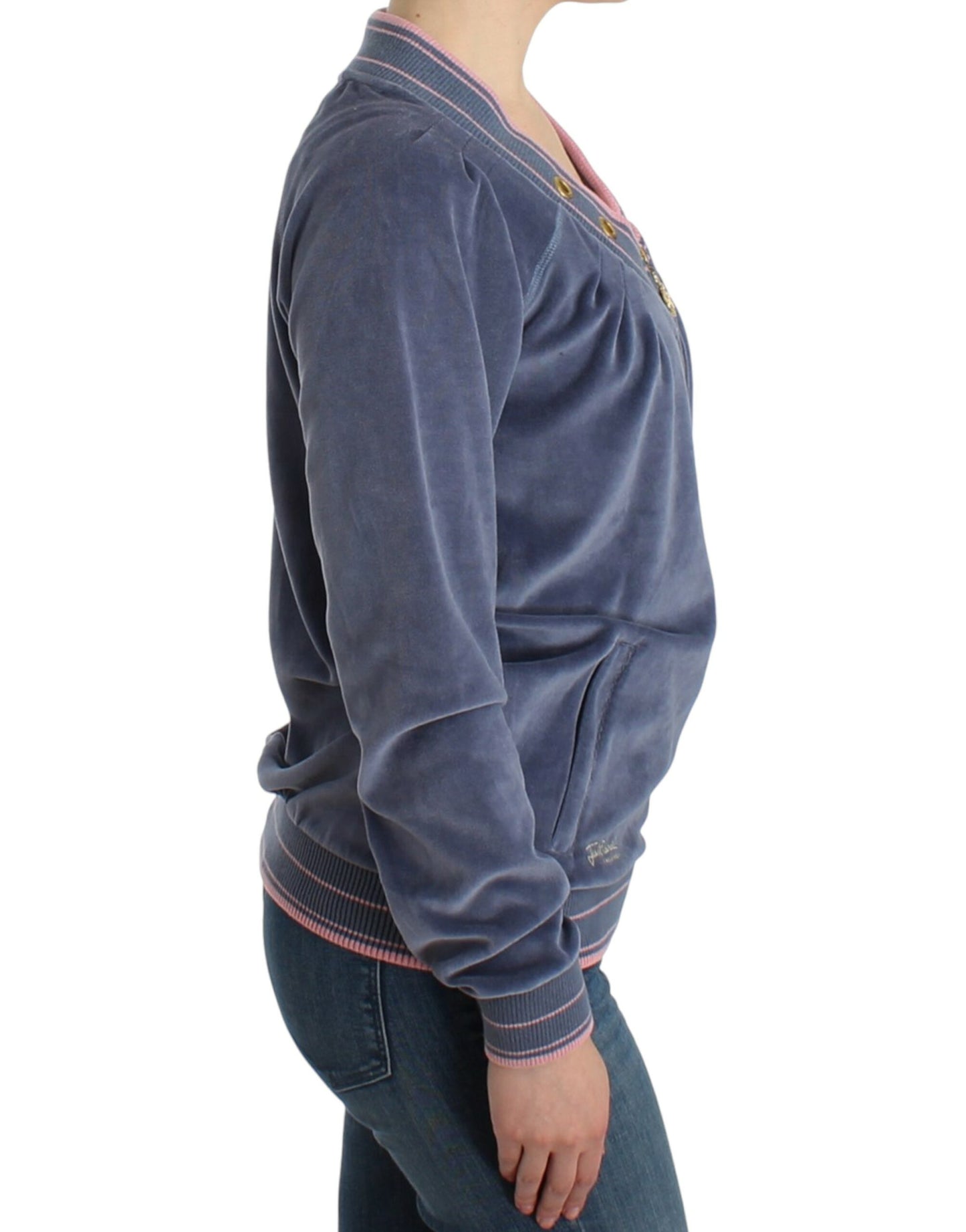 Cavalli Blue velvet zipup sweater Cavalli