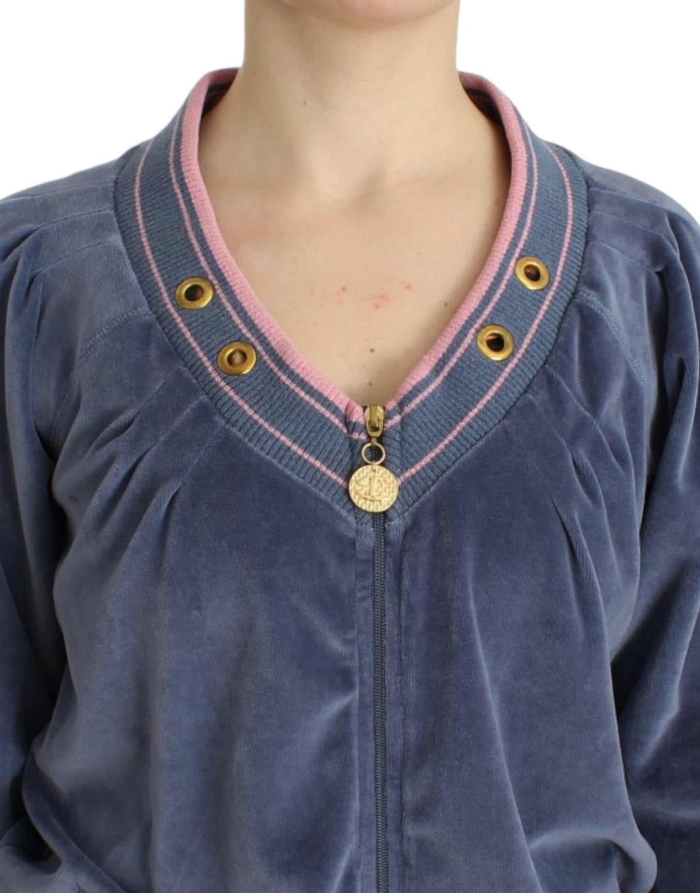 Cavalli Blue velvet zipup sweater Cavalli