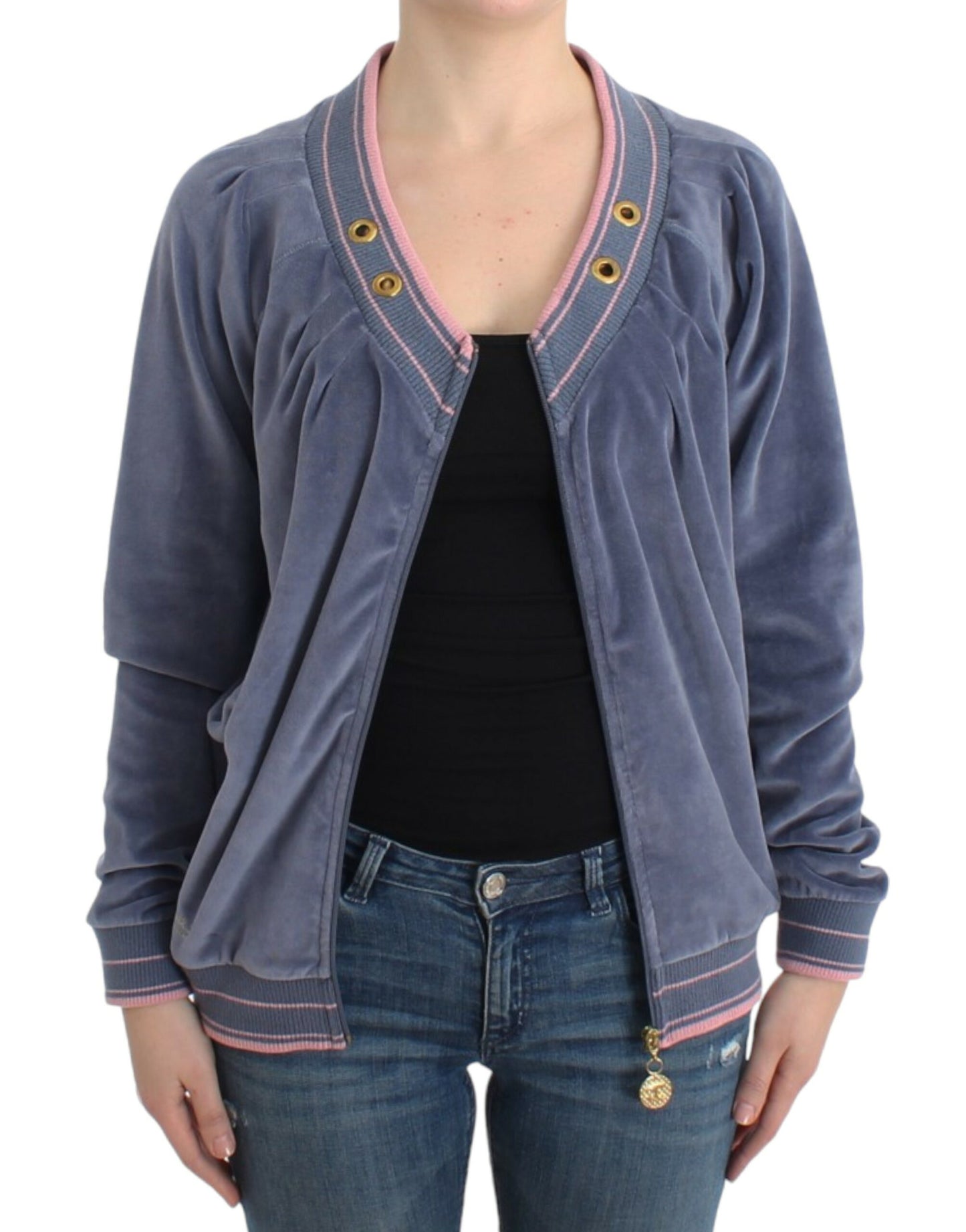 Cavalli Blue velvet zipup sweater Cavalli