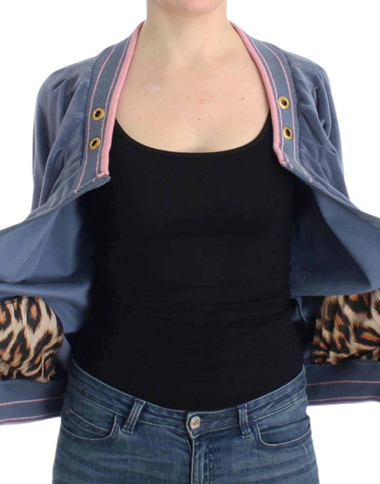 Cavalli Blue velvet zipup sweater Cavalli