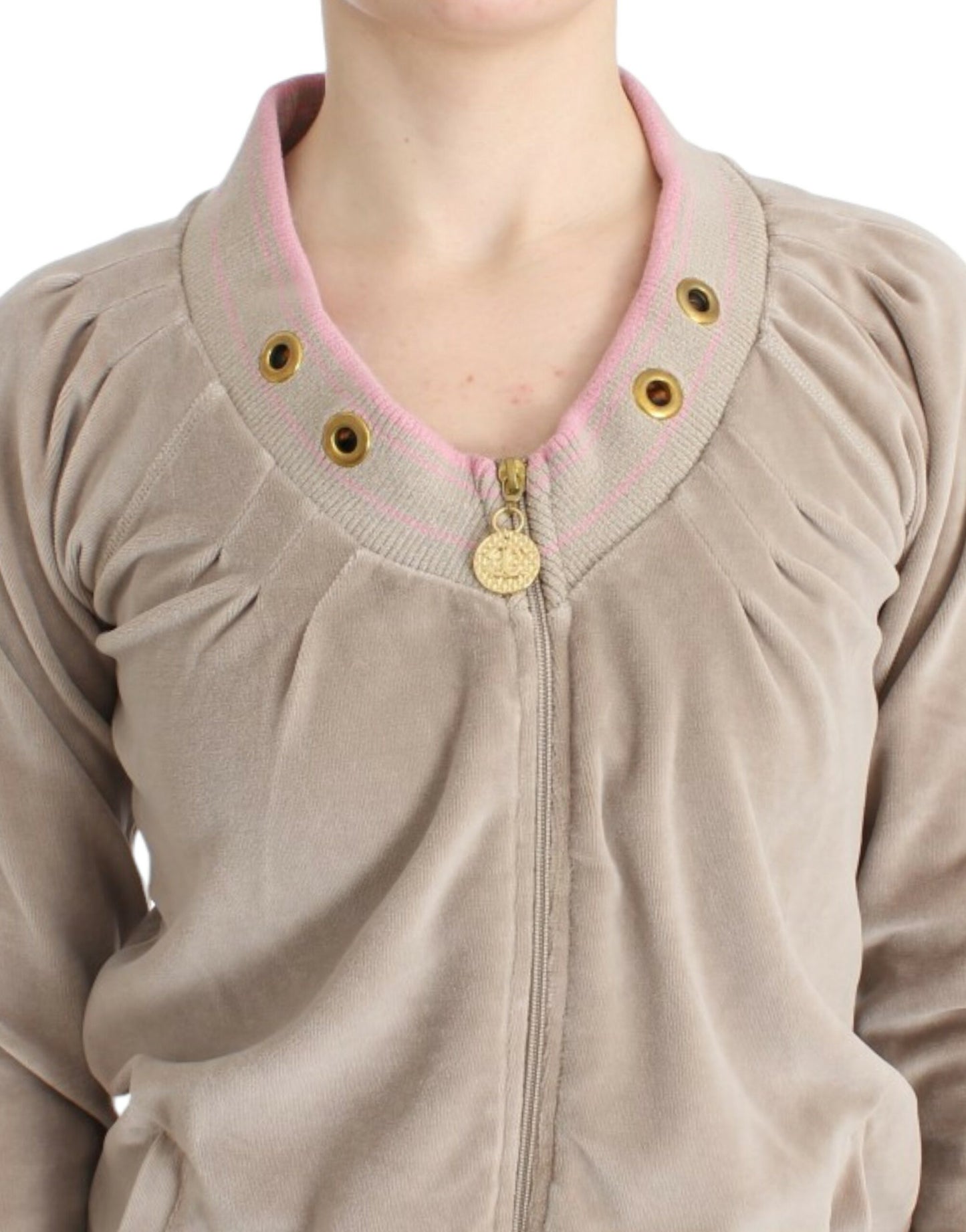 Cavalli Beige velvet zipup sweater Cavalli
