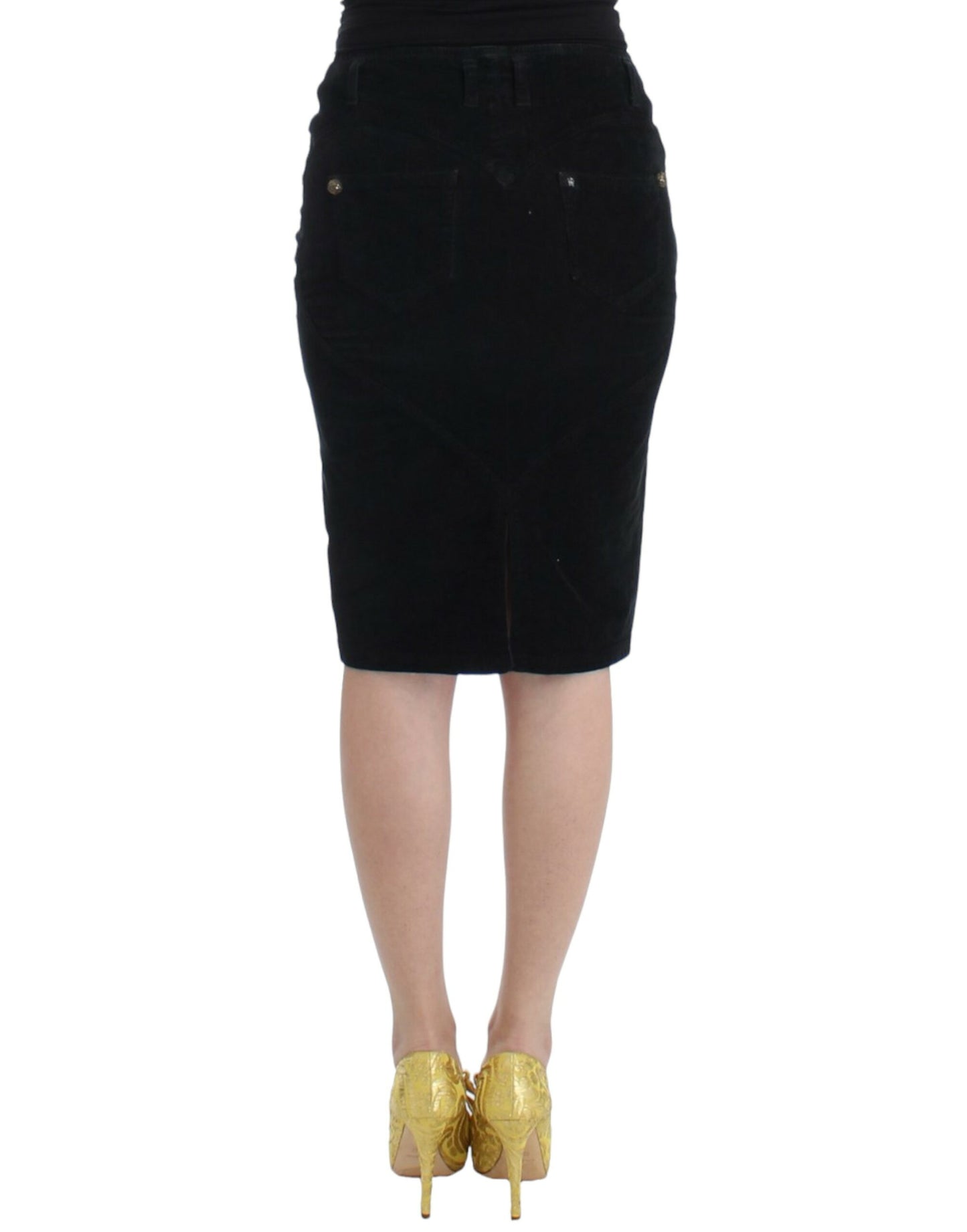 Cavalli Black Corduroy Pencil Skirt Cavalli