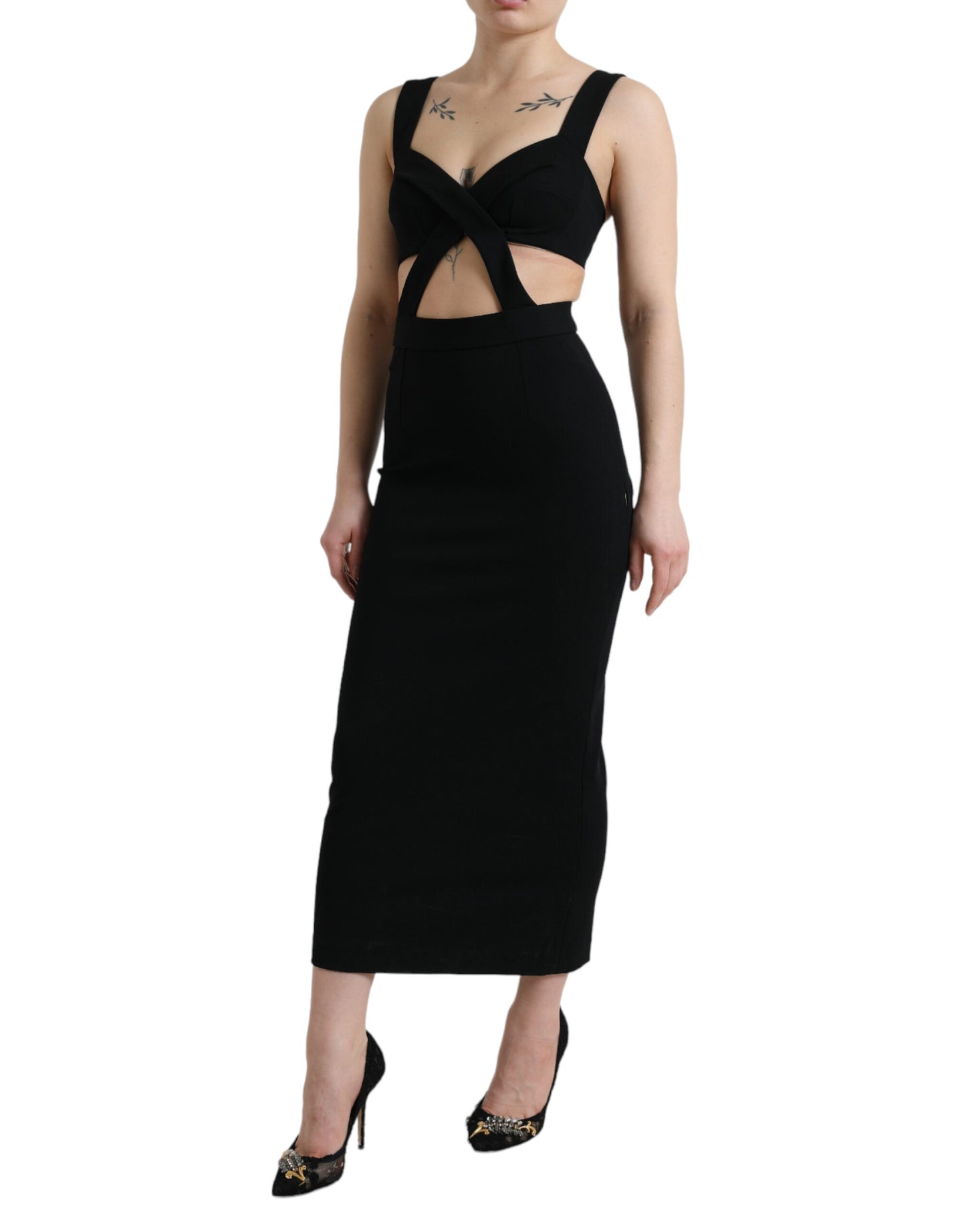 Dolce & Gabbana Black Cut Out Sleeveless Bodycon Midi Dress Dolce & Gabbana