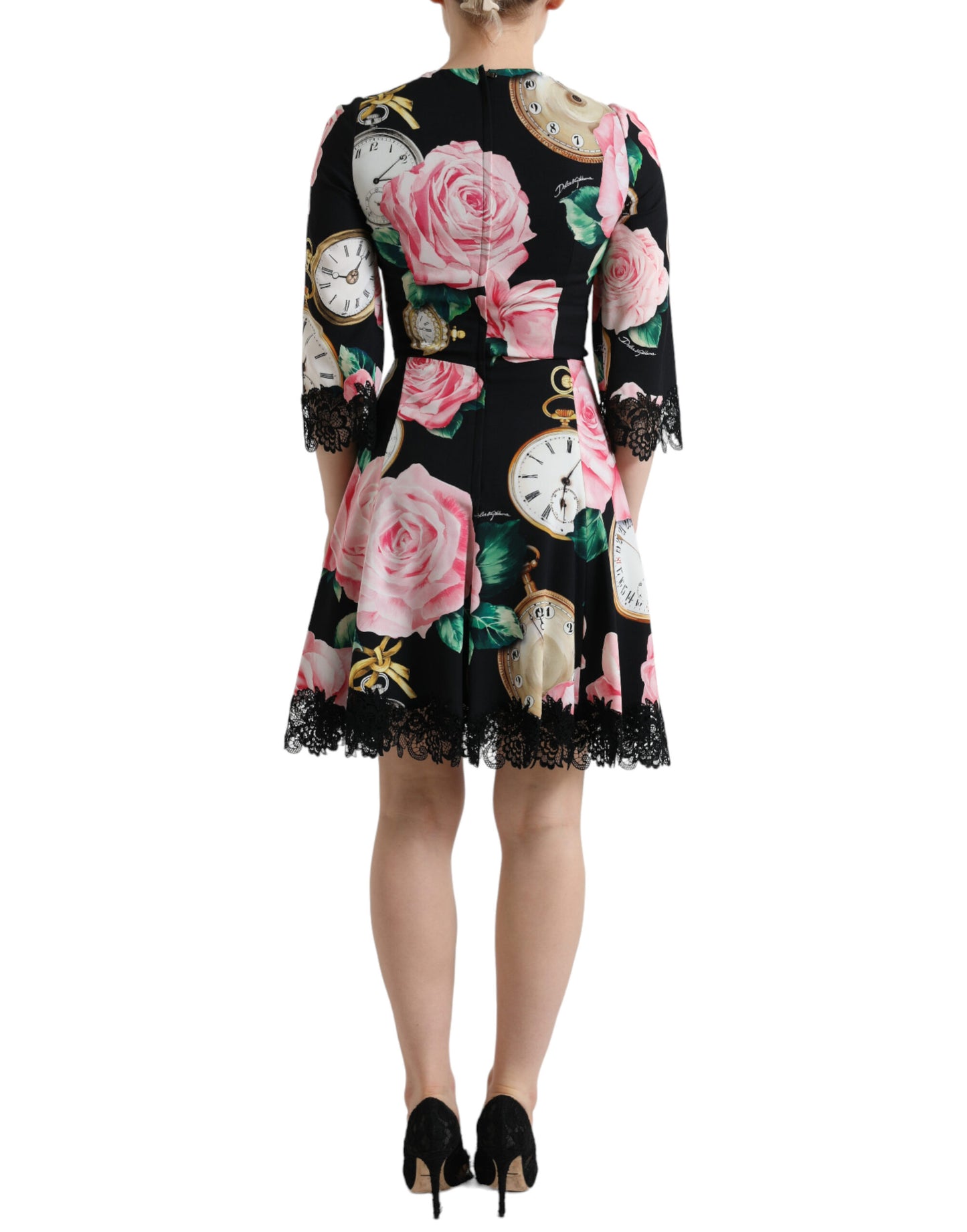 Dolce & Gabbana Black Floral Embellished Lace A-line Dress Dolce & Gabbana