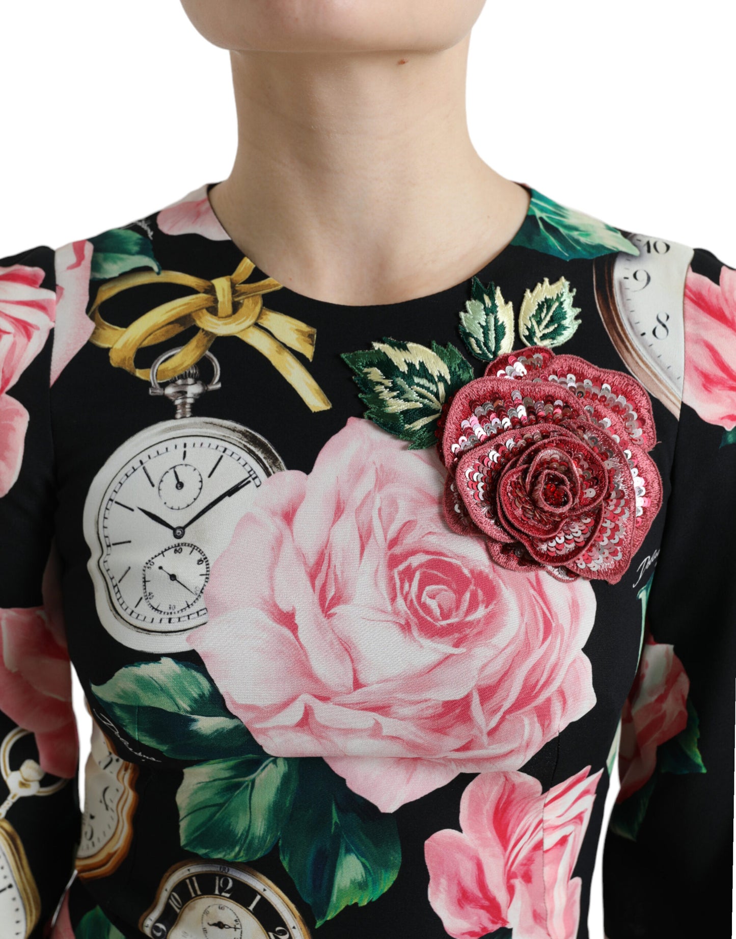 Dolce & Gabbana Black Floral Embellished Lace A-line Dress Dolce & Gabbana