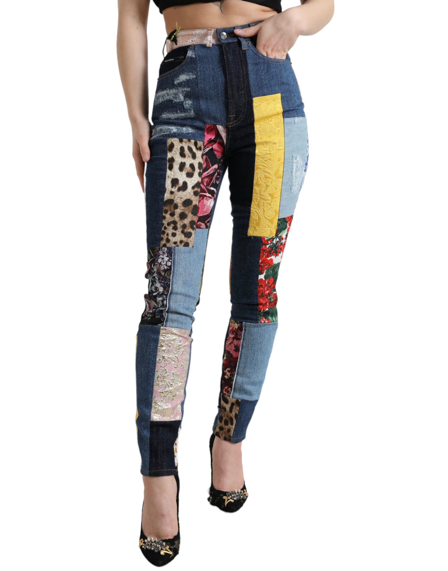 Dolce & Gabbana Multicolor Patchwork GRACE Skinny Denim Jeans Dolce & Gabbana