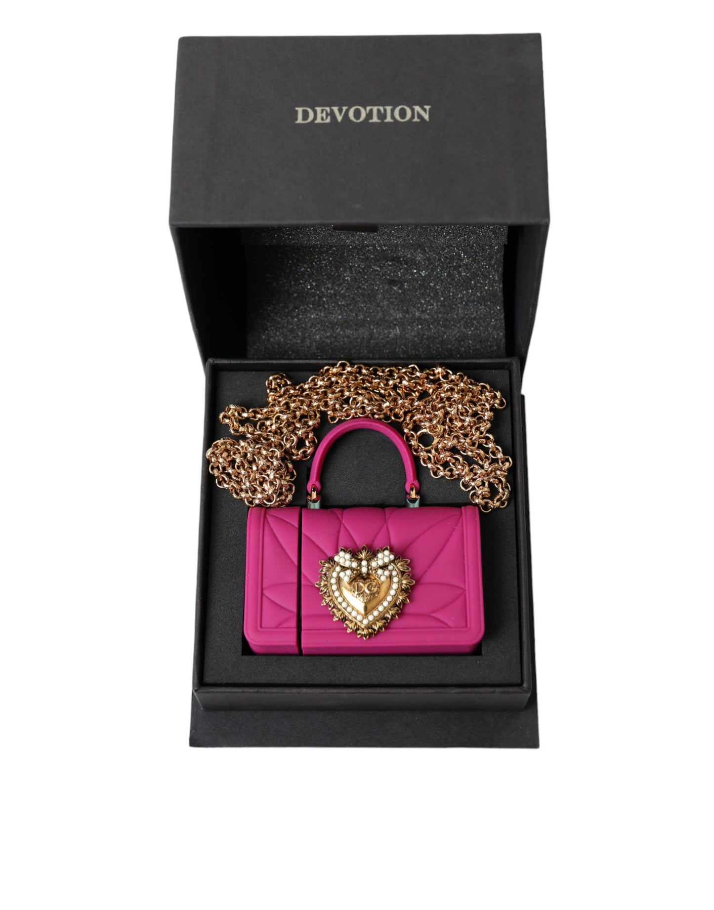 Dolce & Gabbana Pink Silicone Devotion Heart Bag Gold Chain Airpods Case Dolce & Gabbana