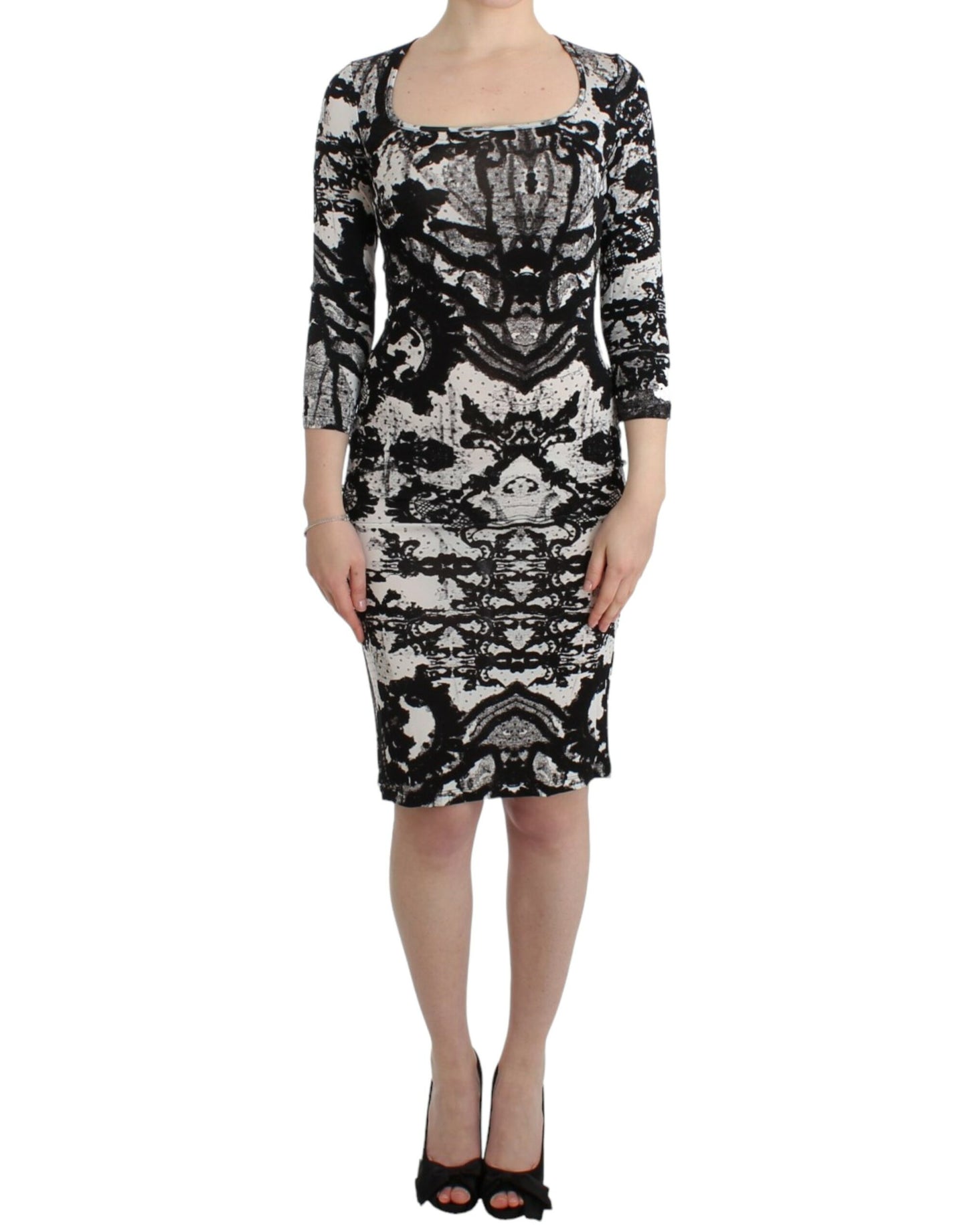 Cavalli Black Printed Sheath Dress Cavalli
