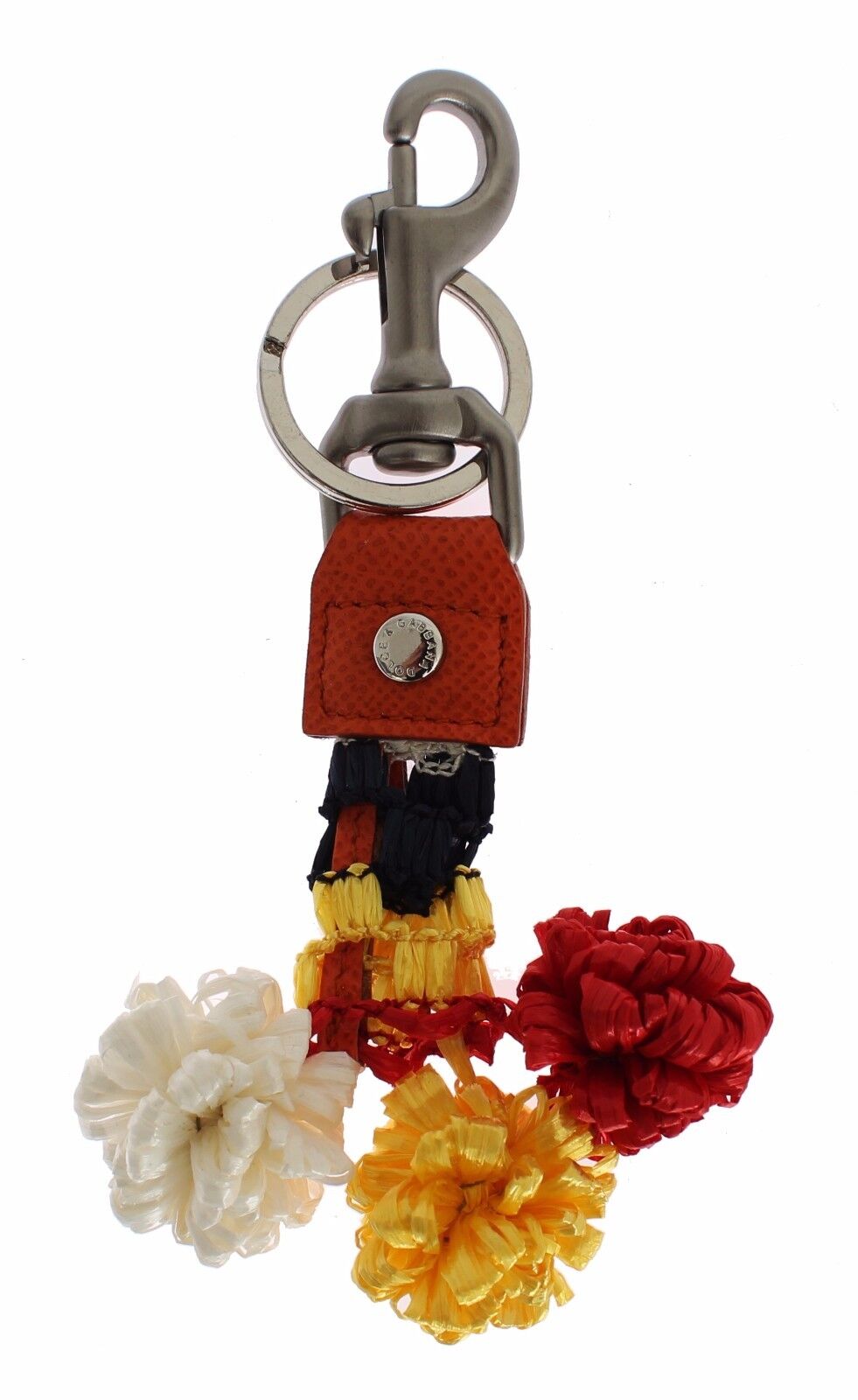 Dolce & Gabbana Red White Raffia Leather Clasp Finder Keyring Keychain Dolce & Gabbana
