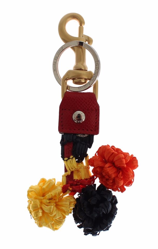 Dolce & Gabbana Gold Yellow Raffia Leather Clasp Finder Chain Keyring Dolce & Gabbana