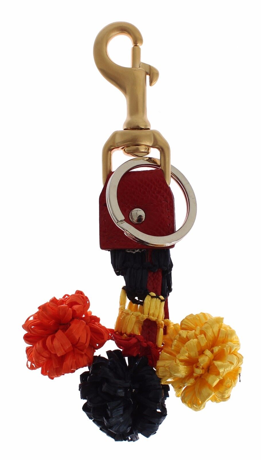 Dolce & Gabbana Gold Yellow Raffia Leather Clasp Finder Chain Keyring Dolce & Gabbana