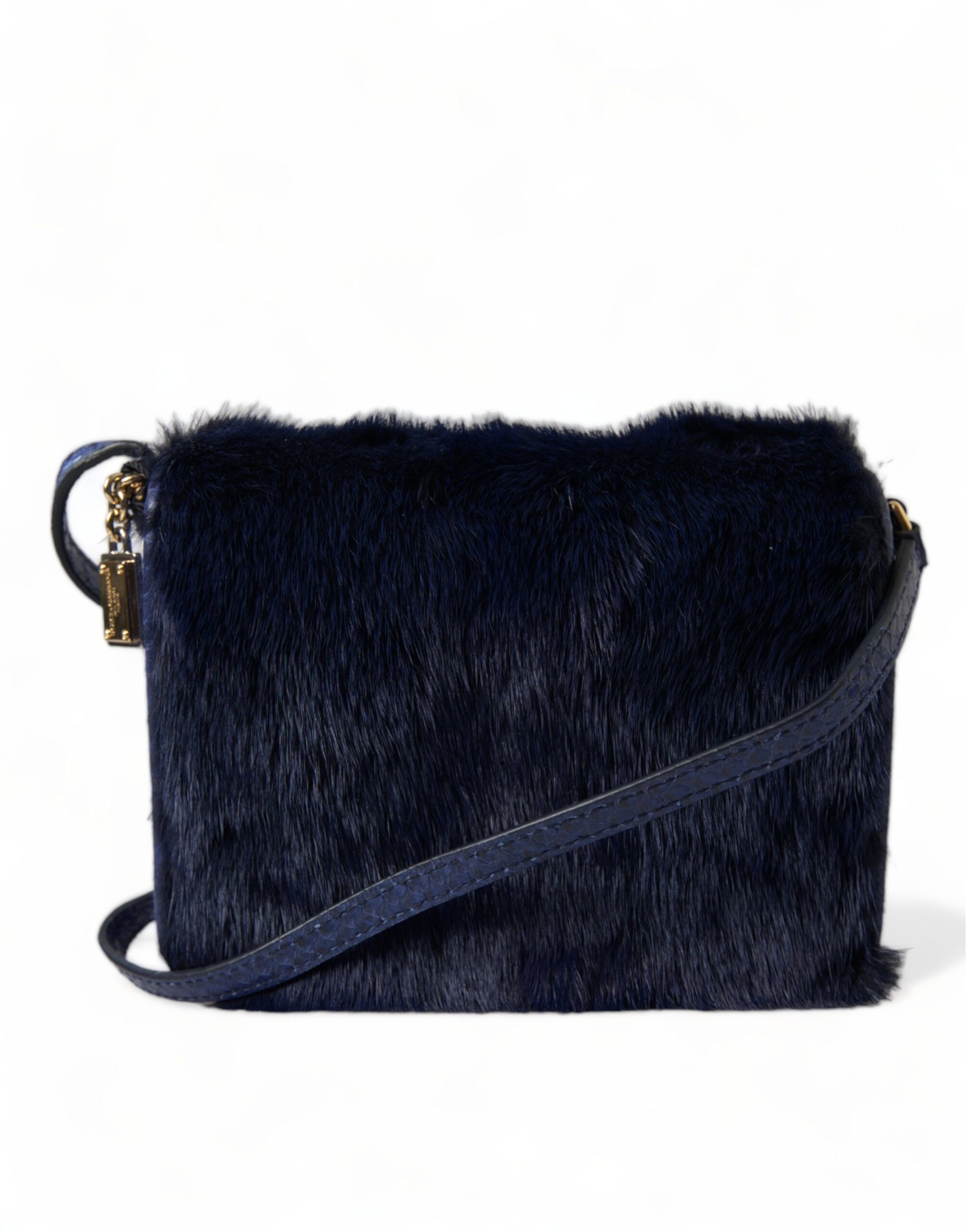 Dolce & Gabbana Dark Blue Fur Ayers Lily Twist Crossbody Shoulder Bag Dolce & Gabbana
