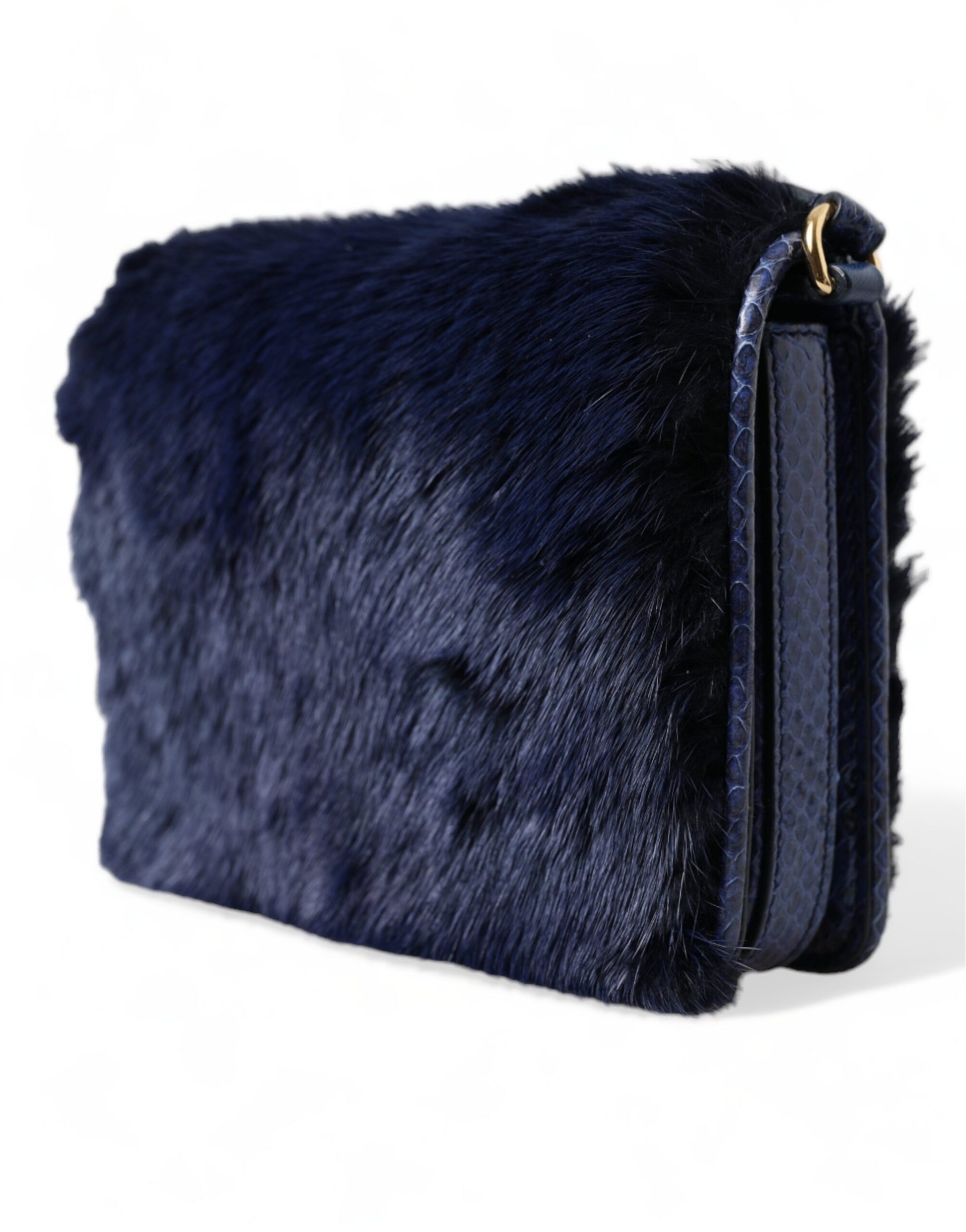 Dolce & Gabbana Dark Blue Fur Ayers Lily Twist Crossbody Shoulder Bag Dolce & Gabbana