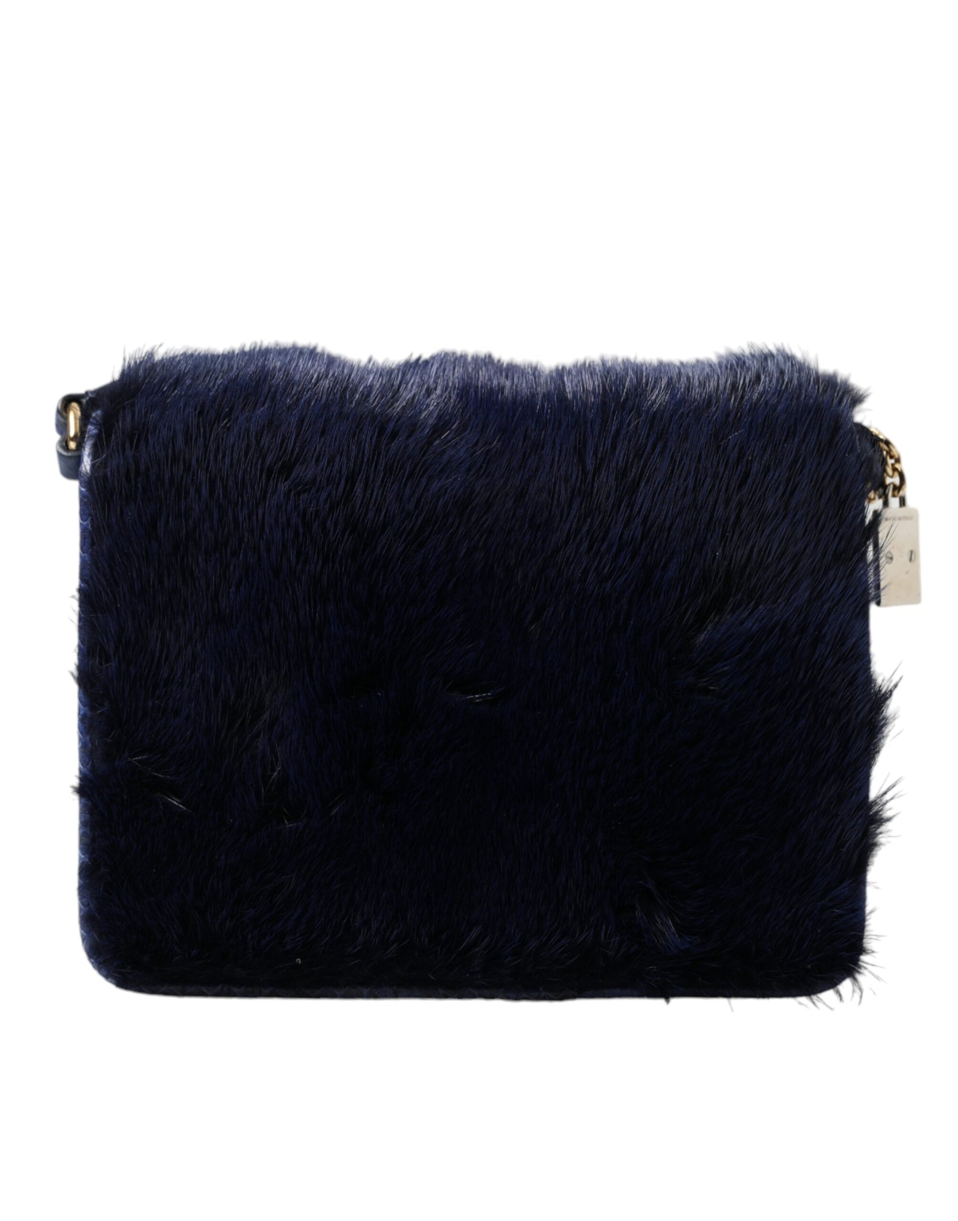Dolce & Gabbana Dark Blue Fur Ayers Lily Twist Crossbody Shoulder Bag Dolce & Gabbana