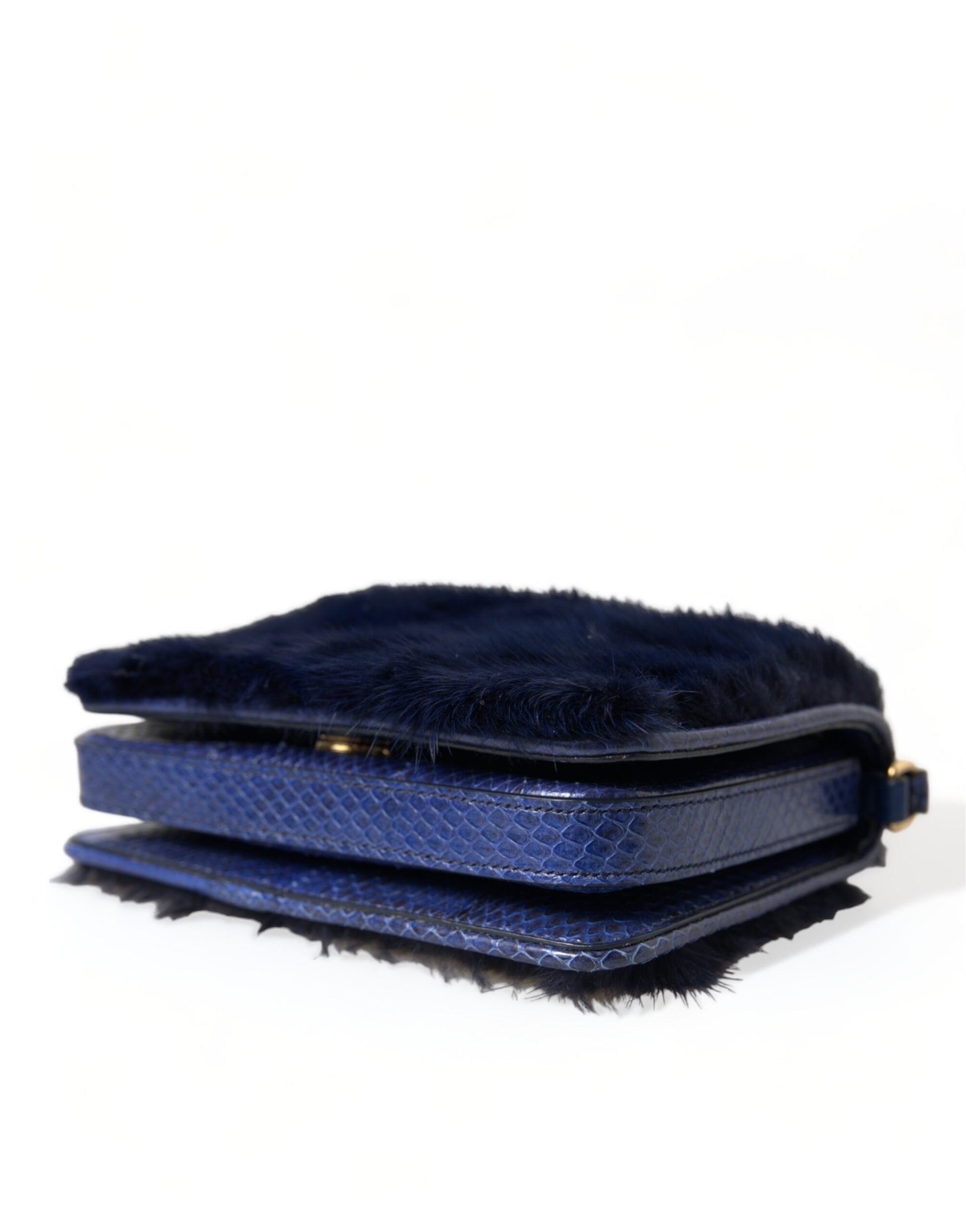 Dolce & Gabbana Dark Blue Fur Ayers Lily Twist Crossbody Shoulder Bag Dolce & Gabbana